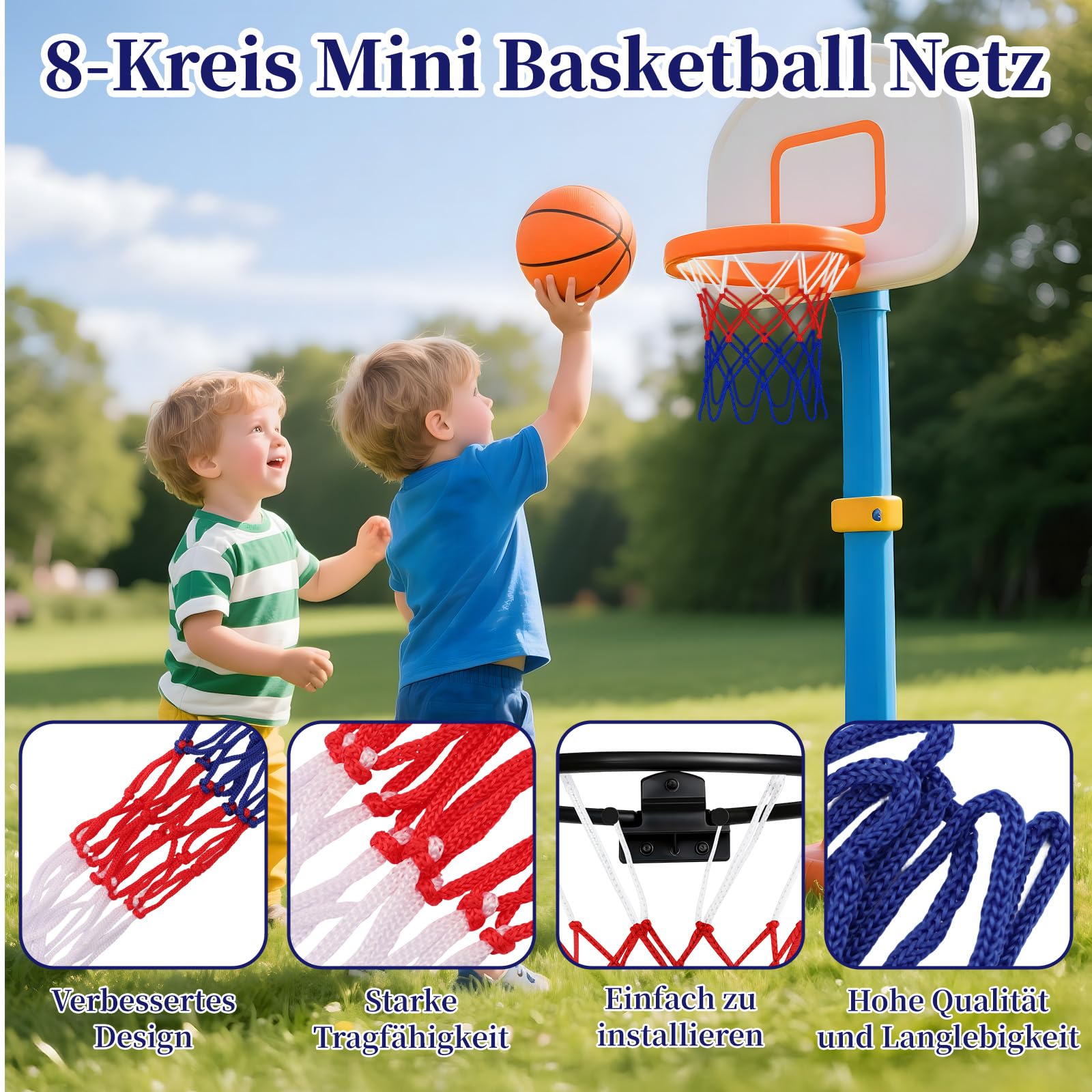 3 Pezzi di Piccola Rete da Basket, Rete di Ricambio per Pallacanestro, Rete di Ricambio per Mini Cerchio da Basket, per Cestini da 20-26 cm, Rete da Basket Tricolore per Sport Esterni e Interni
