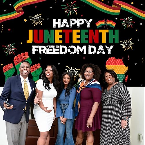 Miniatura 3 de Ansoufien Fondo de decoración Juneteenth, 71 x 43 pulgadas, poliéster, negro, Juneteenth