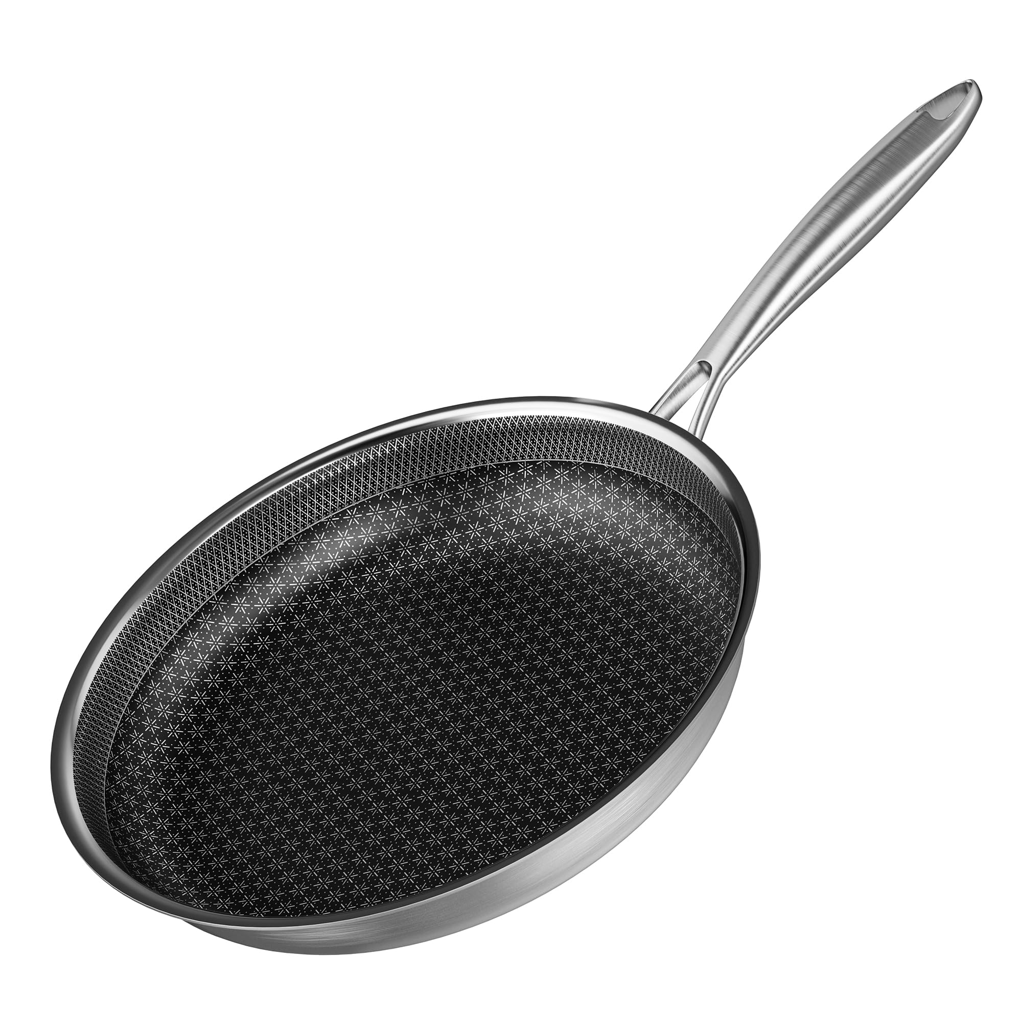 RIOVARM 26 cm Stainless Steel Frying Pan Induction Non-Stick Wok Pan with Stainless Steel Handle Frying & Universal Pans for All Hobs Dishwasher Safe Oven Safe Omelette Pan Three-Layer Structure