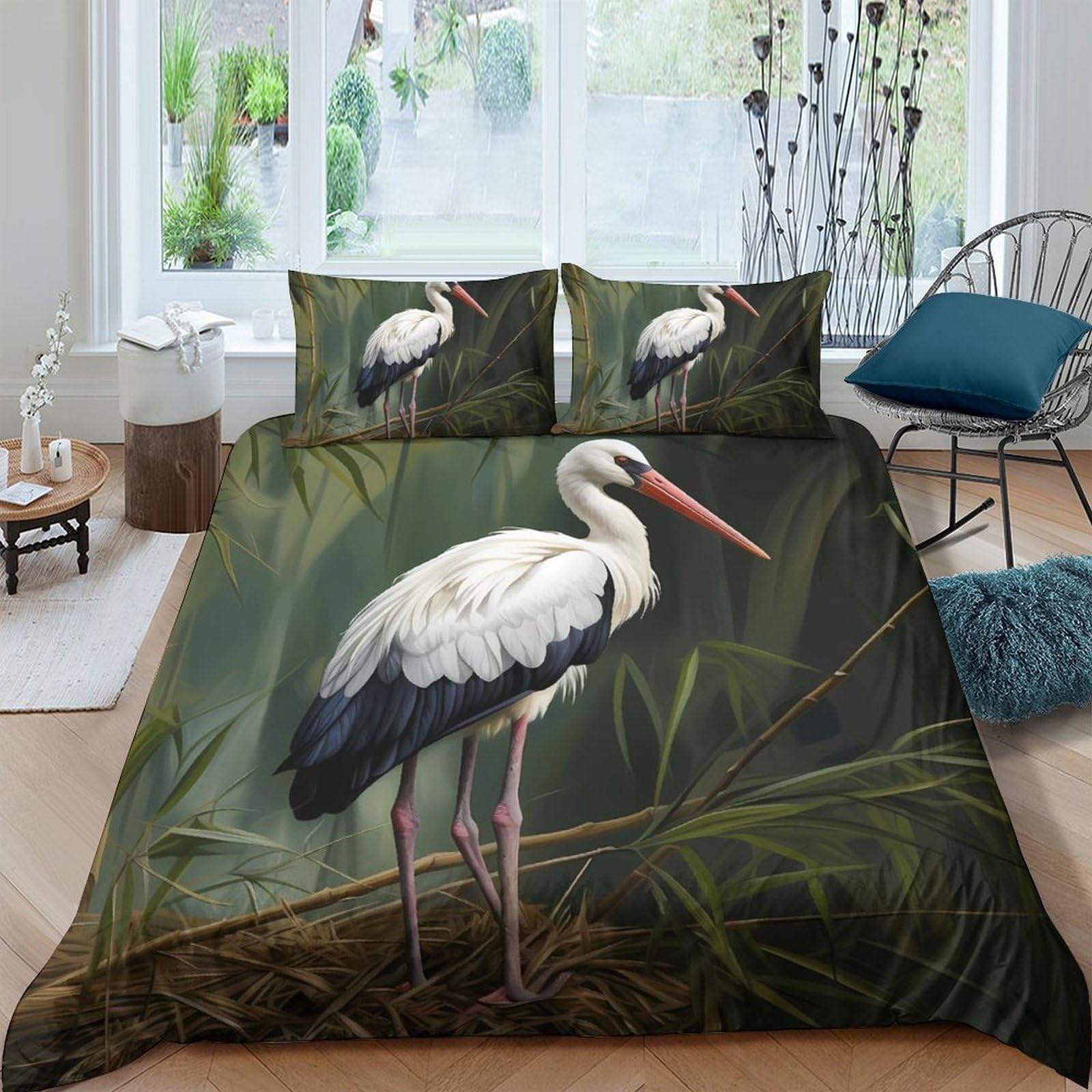 Ctjqhvkz Style-1 3D Printed White Stork Fitted Sheet Microfiber Anti-Slip Nature Wetland Bed Cover For Bedroom Guest Room Decor Single（135X200cm）