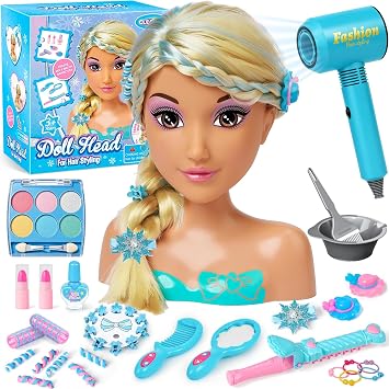 Cleboen Doll Head for Hair Styling Kids, Beauty Salon Set with Makeup Kit