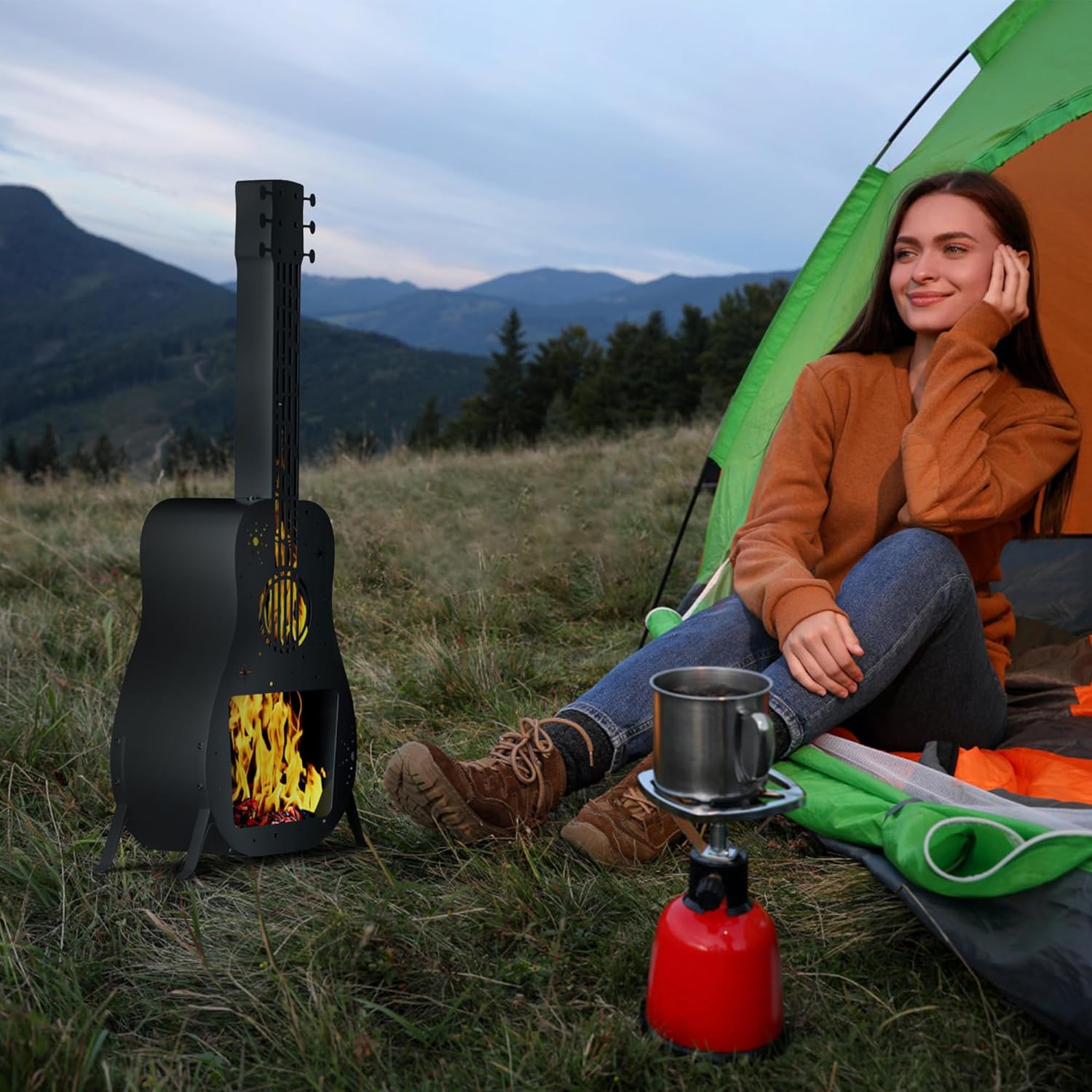 Outdoor Chiminea Fireplace,Wooden Fire Pit with Chiminea,Outside Wood Burning Chimenea with Chimney