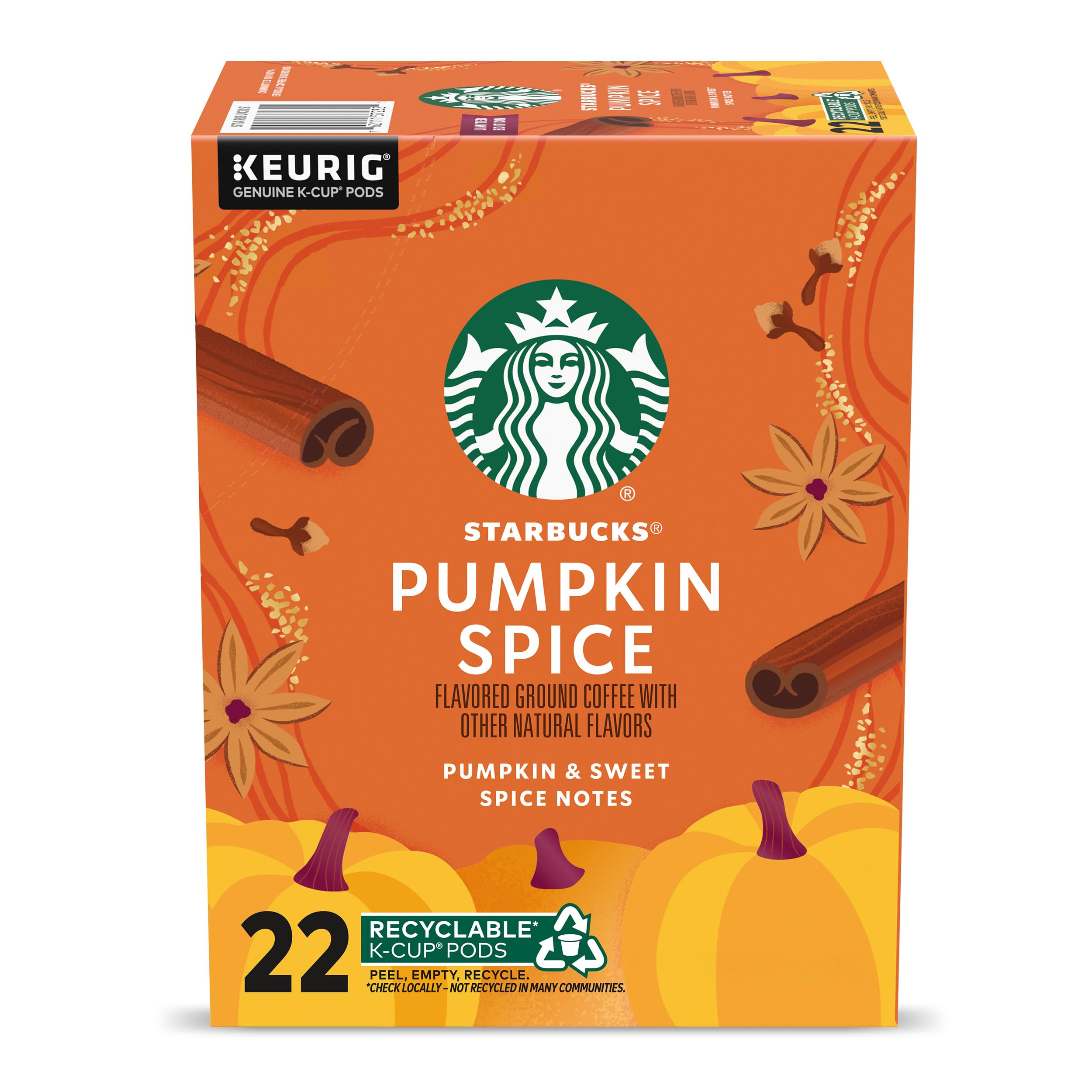 Starbucks Pumpkin Spice Flavored Ground Coffee (22 K-Cup Pods)