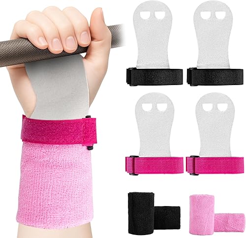 2 pares de agarres de mano de gimnasia, equipo de gimnasia para niños, juegos de pulseras de gimnasia, guantes de agarre de barra de gimnasia y
