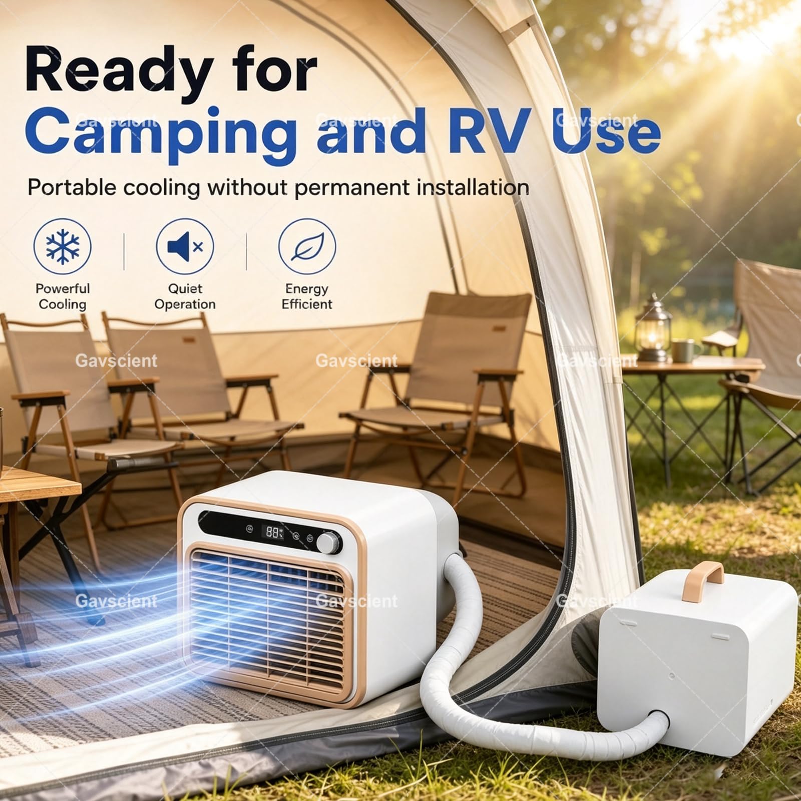 Aire Acondicionado de Doble Manguera 5000 BTU, Enfriador Portátil Split Silencioso para Caravana Camión, Unidad de Camping Ligera 15kg, Temporizador 2m-WirelessVersion