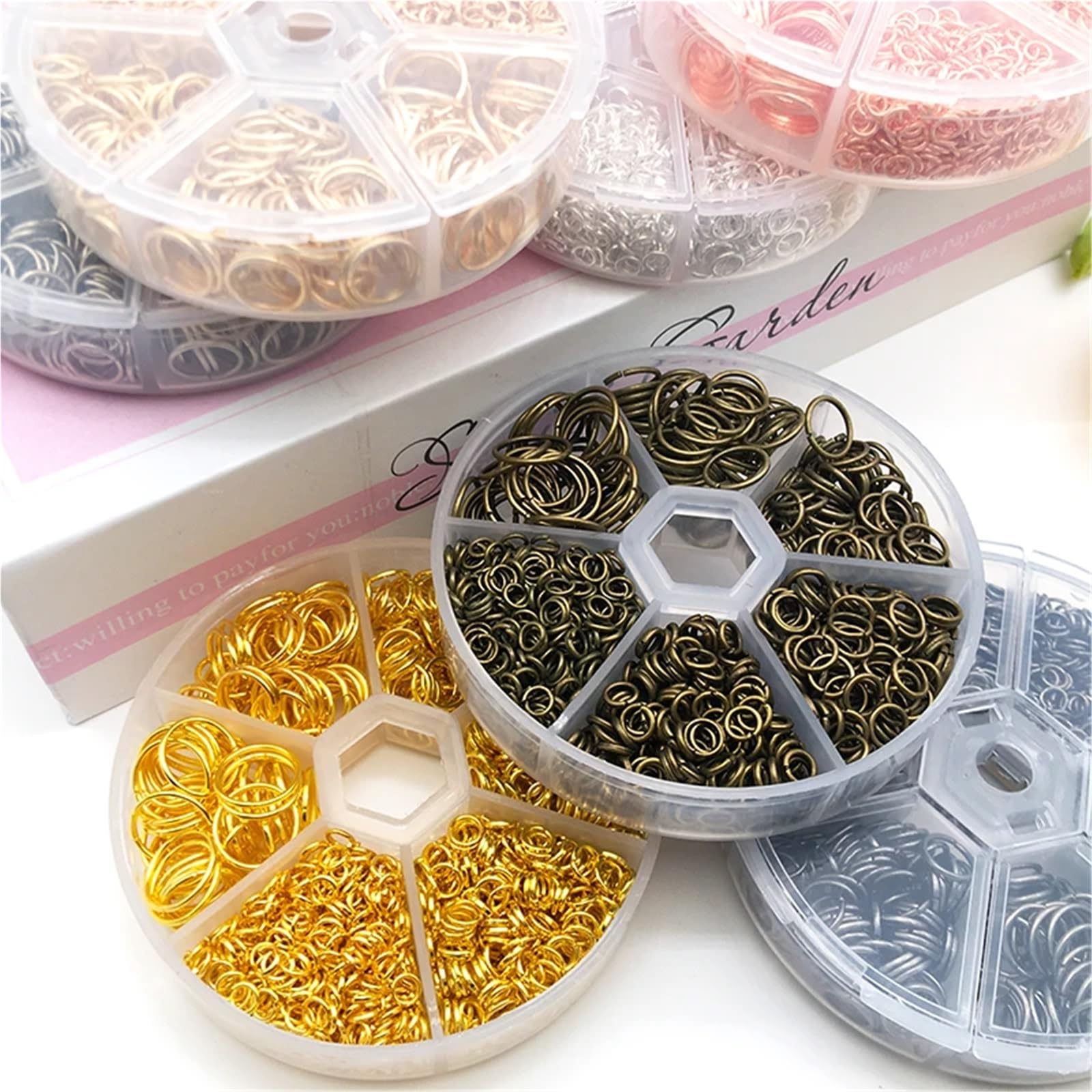 Biegeringe für Schmuckherstellung, 6 Boxen, offene Binderinge, Splitverbinder, Eisenring für DIY-Schmuckherstellung (4 mm, 6 mm, 8 mm, 10 mm) (Mix)
