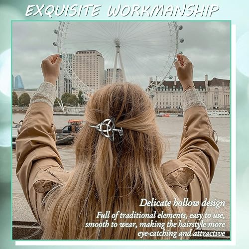 Miniatura 6 de WILLBOND 2 piezas de accesorios vikingos para el cabello, pinzas para el cabello, nudo celta, horquilla triangular, dijes minimalistas, estilo