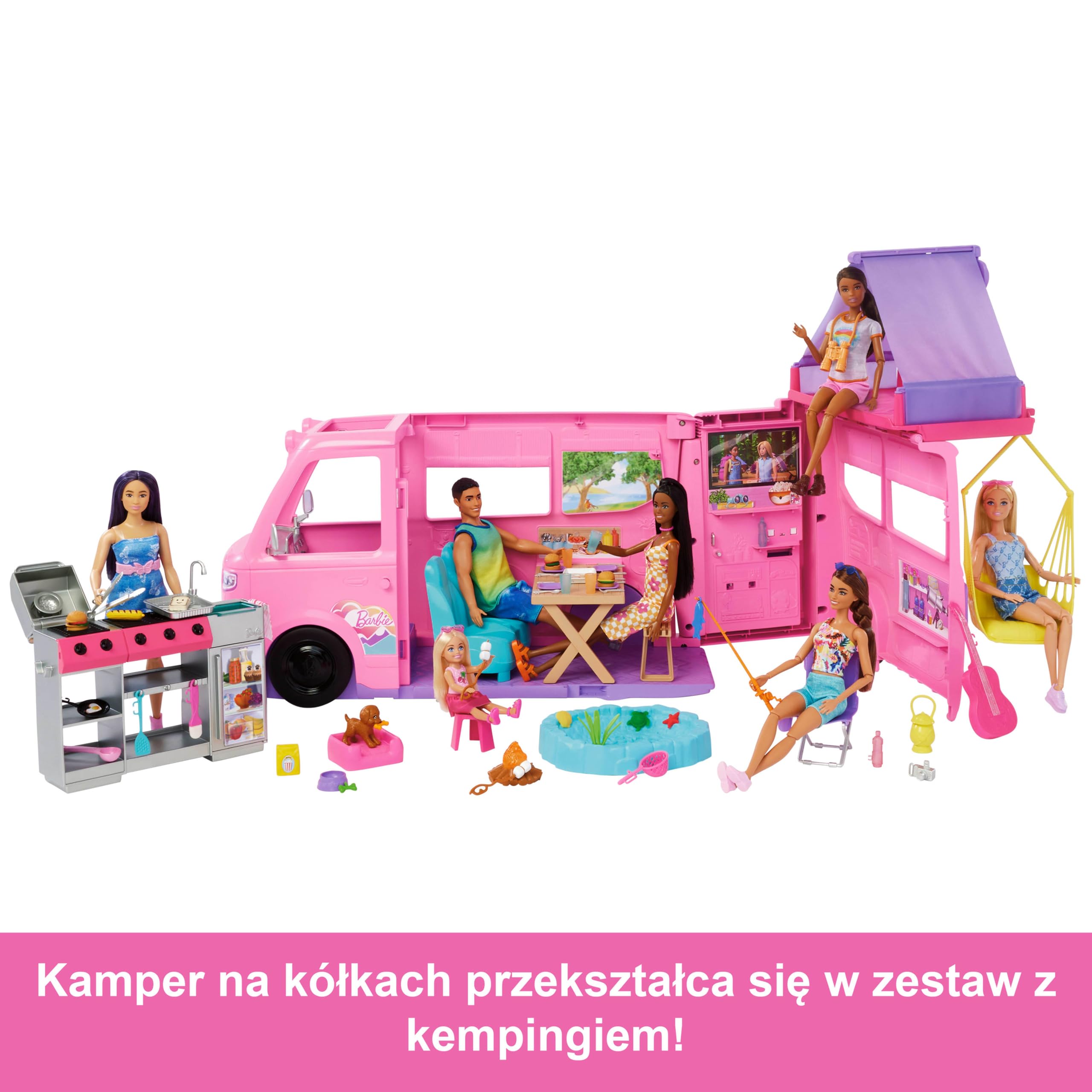 Barbie Dreamcamper Kamper Marzeń 2 w 1 pojazd zestaw zabawka dla dzieci 3+ HRJ78