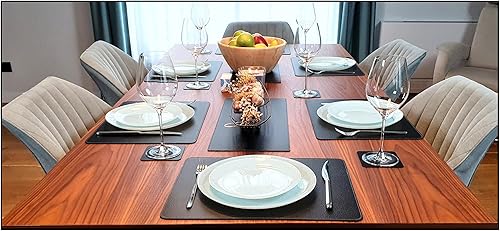 Miniatura 6 de Nikalaz Juego de 6 manteles individuales de cuero reciclado (18 x 13 pulgadas, negro)