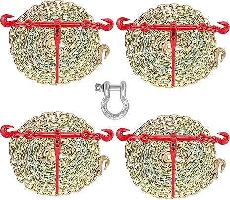 VEVOR Chain and Binder Kit 3/8in-1/2in, G80 Chains Ratchet Load Binders 9215lbs Working Strength, Ratchet Binders and Chains, 3/8in x 10ft G80 Chains, for Truck, Tie Down, Hauling, Towing