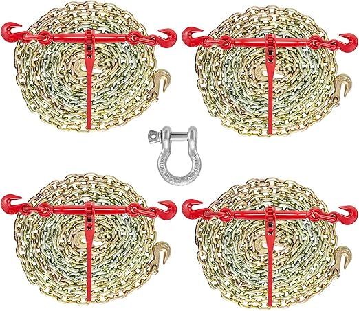 VEVOR Chain and Binder Kit 3/8in-1/2in, G80 Chains Ratchet Load Binders 9215lbs Working Strength, Ratchet Binders and Chains, 3/8in x 10ft G80 Chains, for Truck, Tie Down, Hauling, Towing