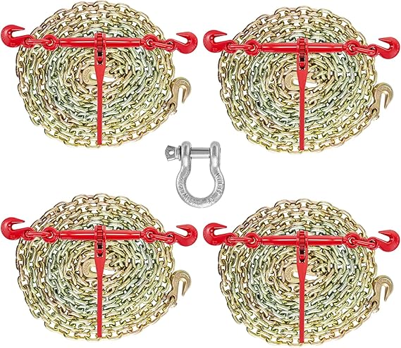 VEVOR Chain and Binder Kit 3/8in-1/2in, G80 Chains Ratchet Load Binders 9215lbs Working Strength, Ratchet Binders and Chains, 3/8in x 10ft G80 Chains, for Truck, Tie Down, Hauling, Towing