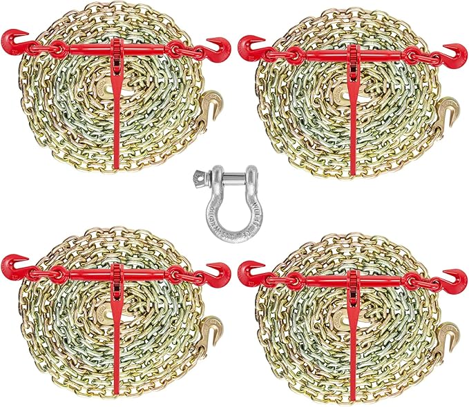 VEVOR Chain and Binder Kit 3/8in-1/2in, G80 Chains Ratchet Load Binders 9215lbs Working Strength, Ratchet Binders and Chains, 3/8in x 10ft G80 Chains, for Truck, Tie Down, Hauling, Towing