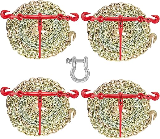 VEVOR Chain and Binder Kit 3/8in-1/2in, G80 Chains Ratchet Load Binders 9215lbs Working Strength, Ratchet Binders and Chains, 3/8in x 10ft G80 Chains, for Truck, Tie Down, Hauling, Towing