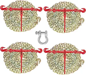 VEVOR Chain and Binder Kit 3/8in-1/2in, G80 Chains Ratchet Load Binders 9215lbs Working Strength, Ratchet Binders and Chains, 3/8in x 10ft G80 Chains, for Truck, Tie Down, Hauling, Towing