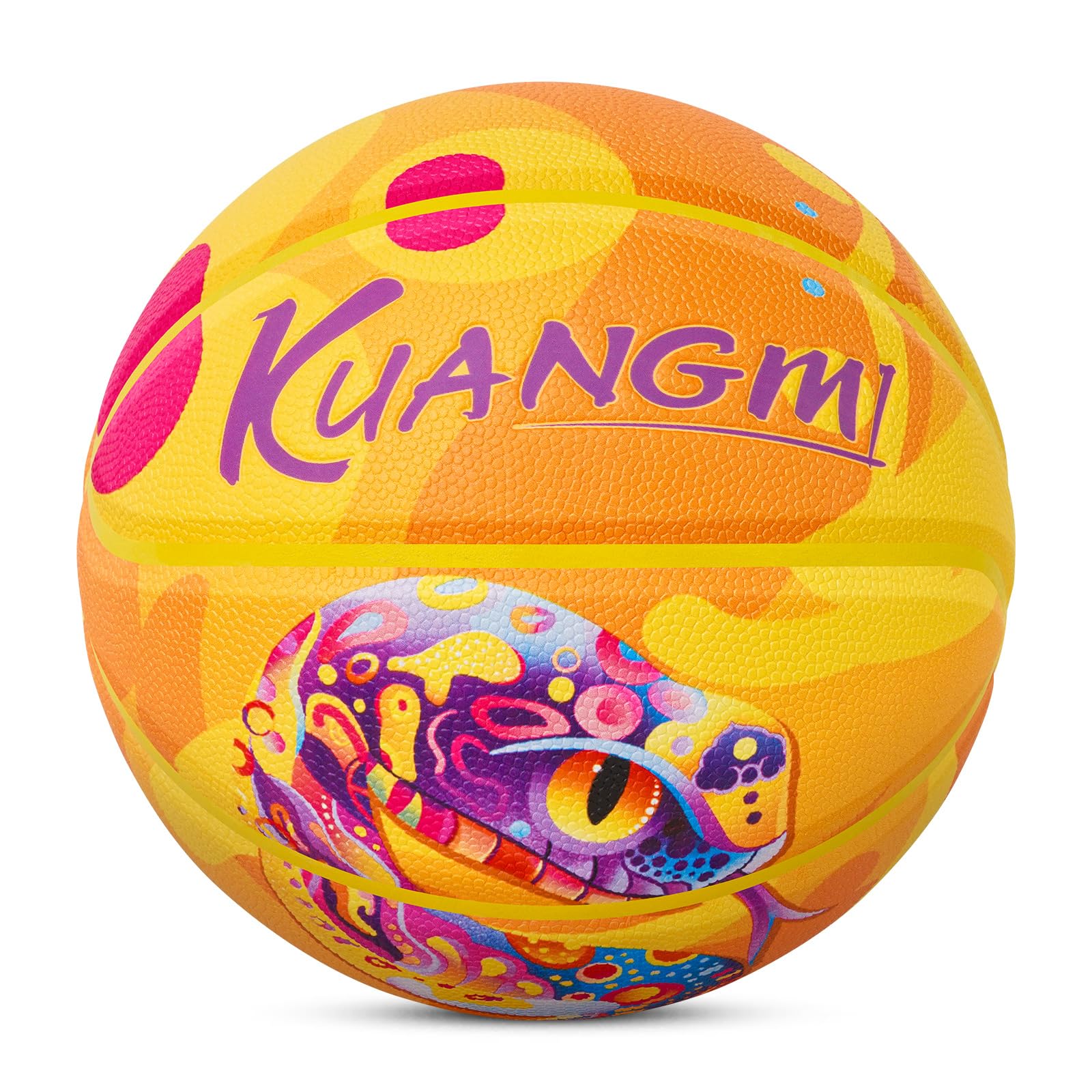 Kuangmi Mamba Snake - Balón de baloncesto pintado de piel sintética de alta calidad, talla de mujer 6 28.5 pulgadas, tamaño estándar de hombre 7 29.5 pulgadas, hecho para interiores y exteriores