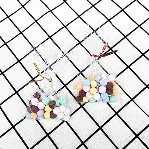 Miniatura 4 de 100 bolsas de celofán transparente, bolsas de plástico de 4 x 6 pulgadas con amarres de 4 pulgadas y 5 colores diferentes. Bolsas para regalos de