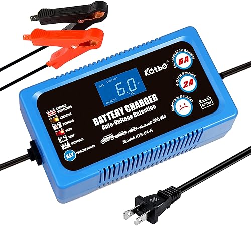 Miniatura 8 de Katbo Cargador de batería 12V 6-Amp 6V 2-Amp Cargador inteligente de goteo para baterías de coche Lead-aicd, STD, Gel, SLA, AGM