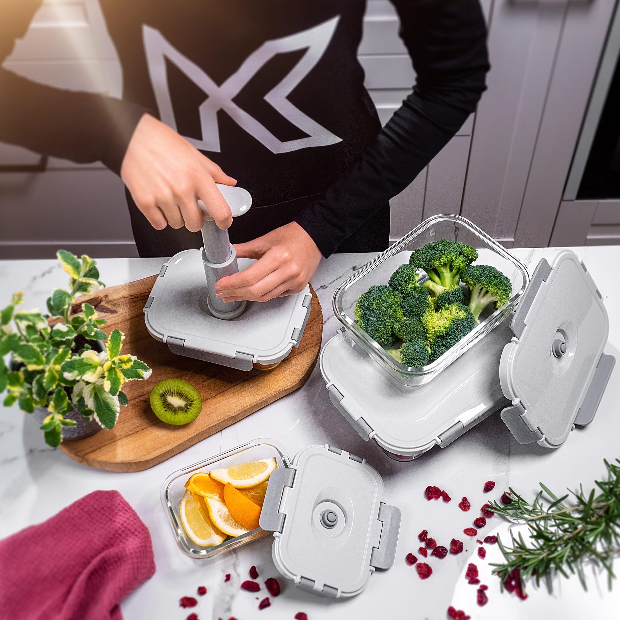 Set van 4 Aspi Fresh Rechthoekige Vacuüm Vershouddozen met Pomp