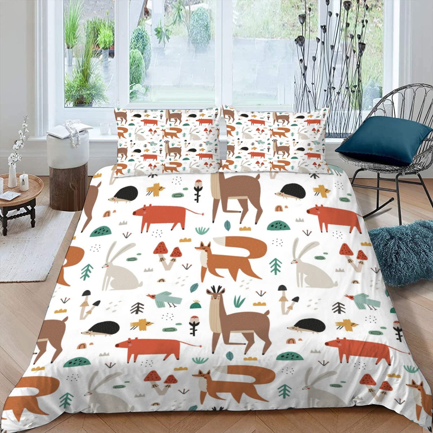 Copripiumino volpe 140 x 200 set di biancheria da letto animali del legno, orsi elano, cervo