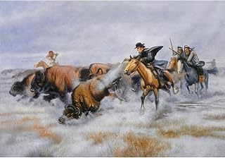 Brother Van Shooting Buffalo - Charles Russell hand-painted oil painting reproduction,Hunt Wild Animals,Native American Art,Cowboys,Indians