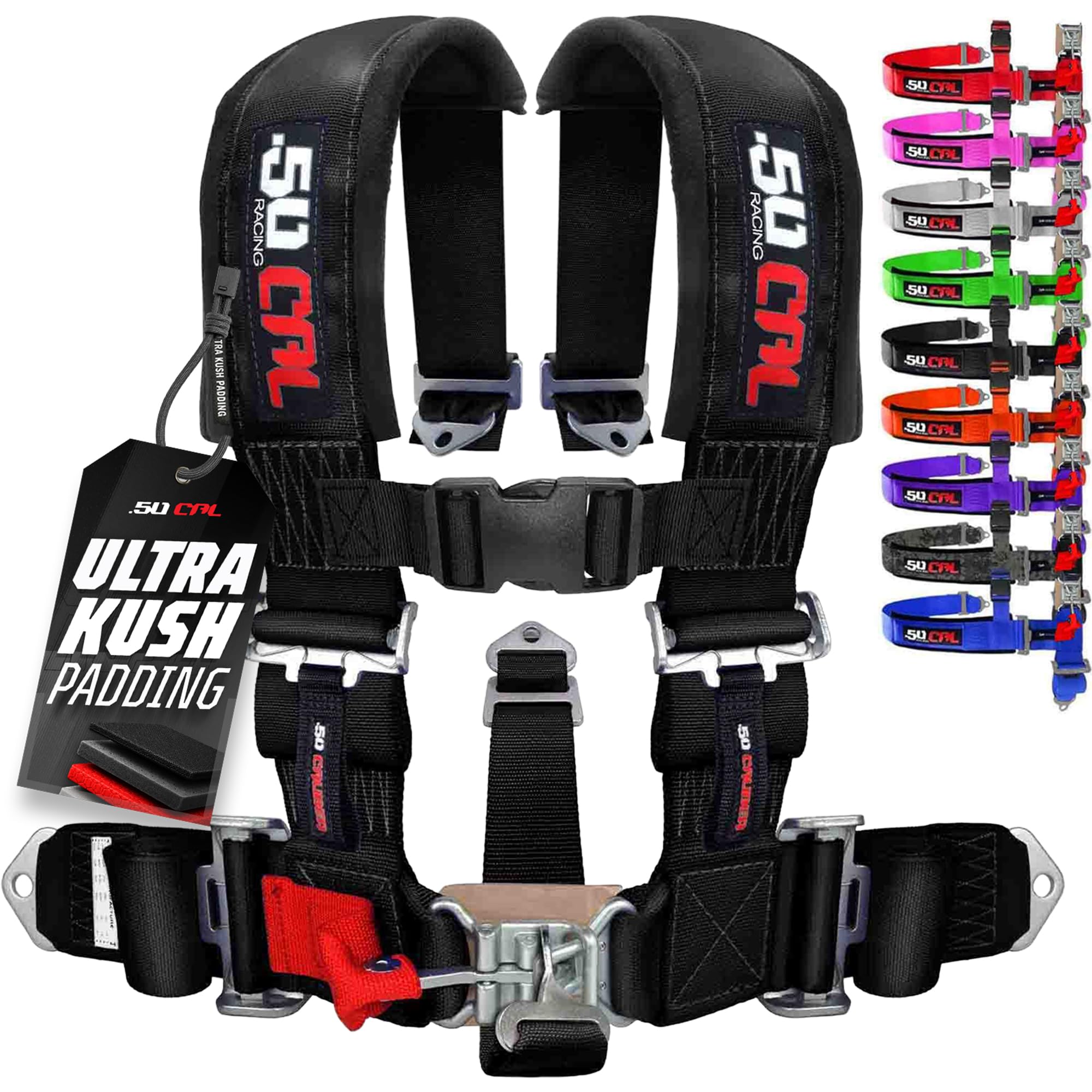1pc 50 Cal Black 5 Point Harness 3 inch Straps, Racing Harness Seat Belt