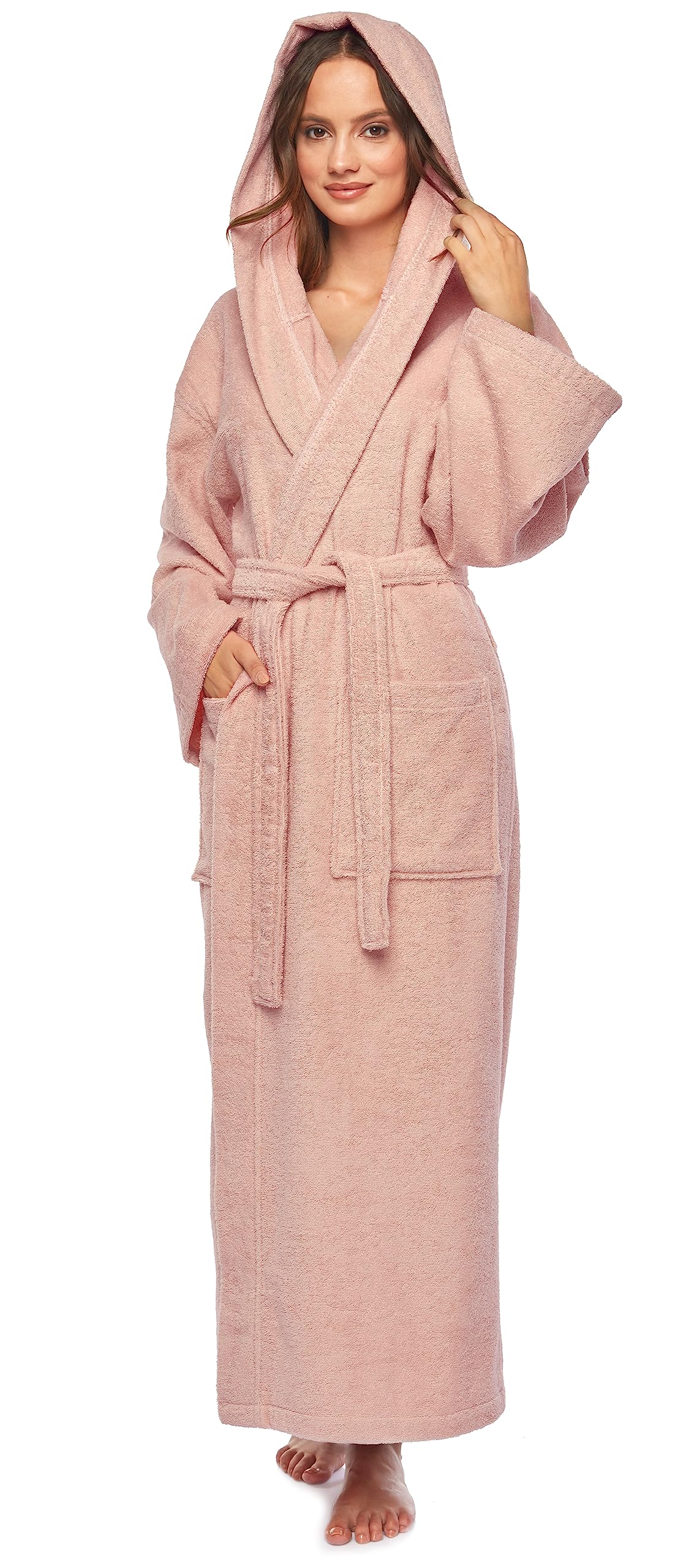 Arus Accappatoio Donna 100% Cotone, Spugna, Cappuccio, Extra Lungo | Morbido accappatoio in spugna con cintura e 2 ampie tasche, ideale dopo la doccia, in piscina, spa e per il relax.
