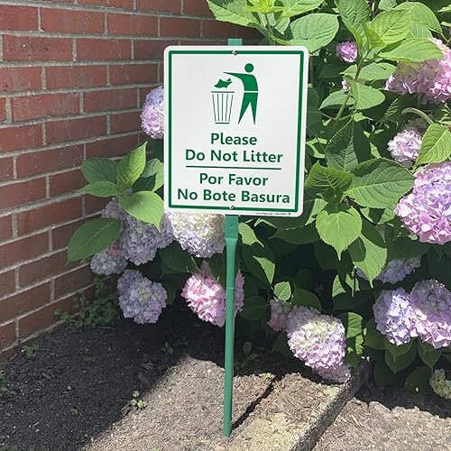 Miniatura 3 de SmartSign Letrero bilingüe LawnBoss "Please - Do Not Litter"  Letrero de aluminio de 10 x 12 pulgadas con estaca de 3 pies