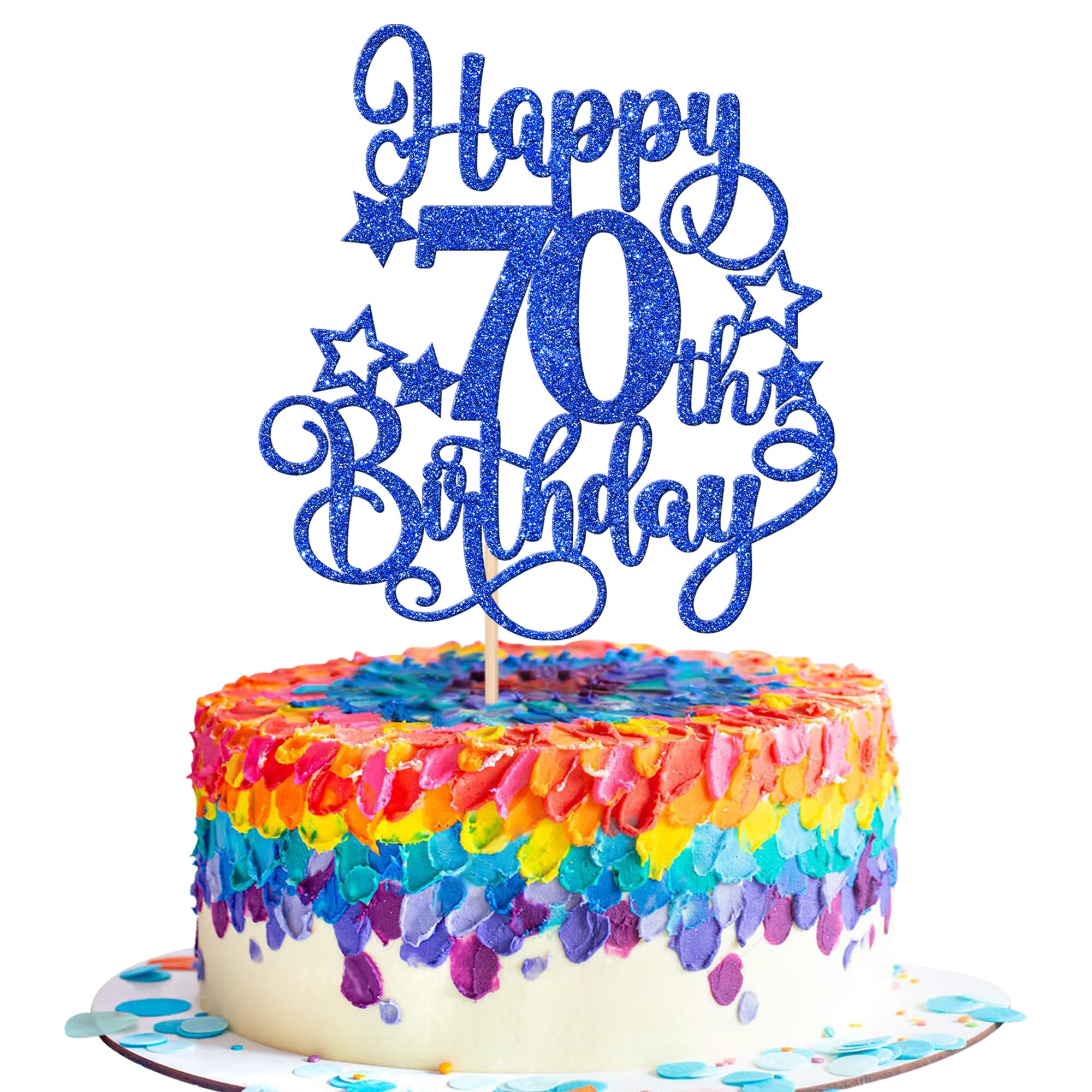 1 PCS Happy 70th Birthday Cake Topper Glitter Cheers to 70 Years Birthday Cake Pick Hello 70 Fabulous Cake Decoration for Happy 70th Birthday