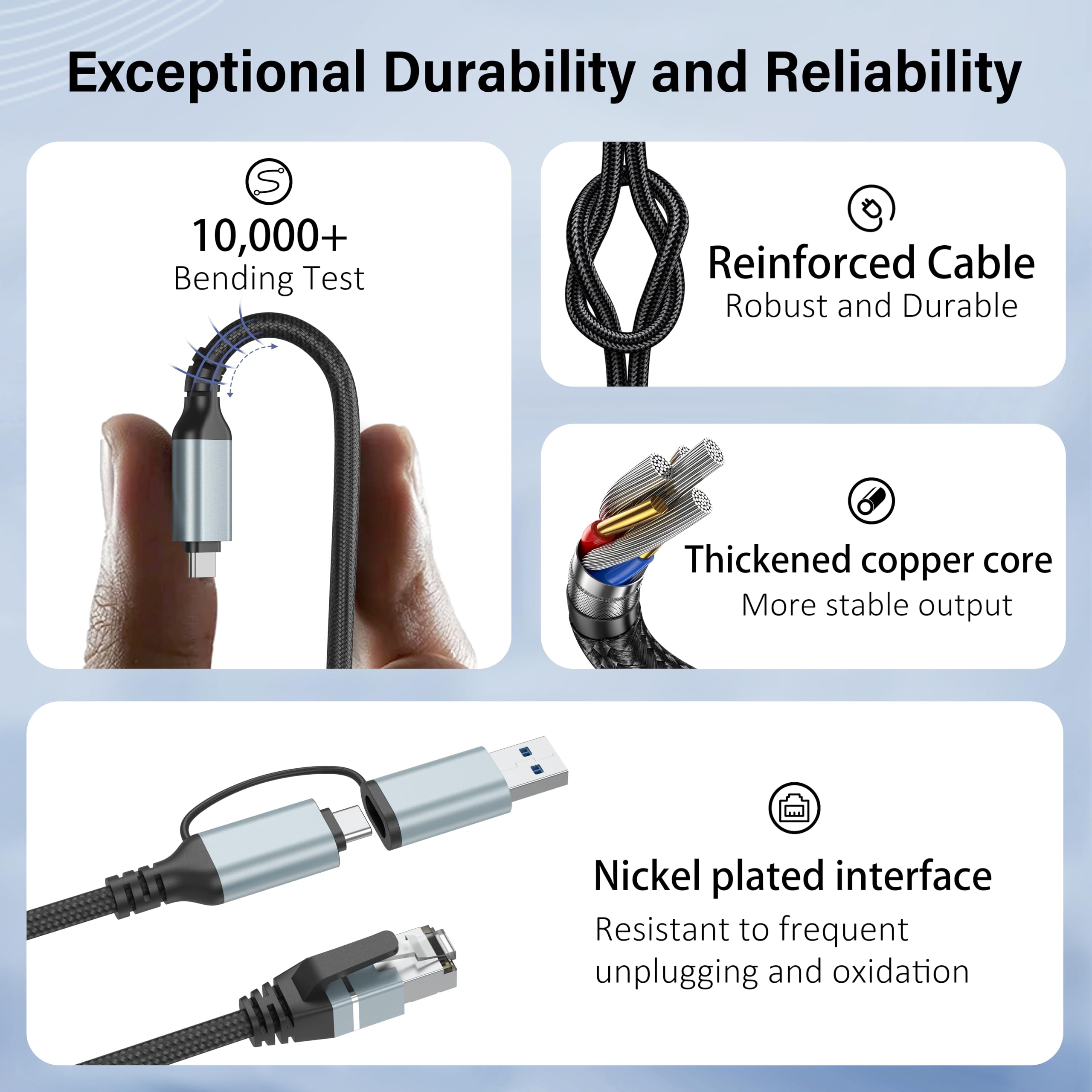 Dacrown Câble USB C vers Ethernet, câble LAN de type C vers RJ45, adaptateur Internet réseau Gigabit, directement connecté, Thunderbolt 4/3, compatible avec MacBook Air/Pro, XPS, iPhone 15, Galaxy S24