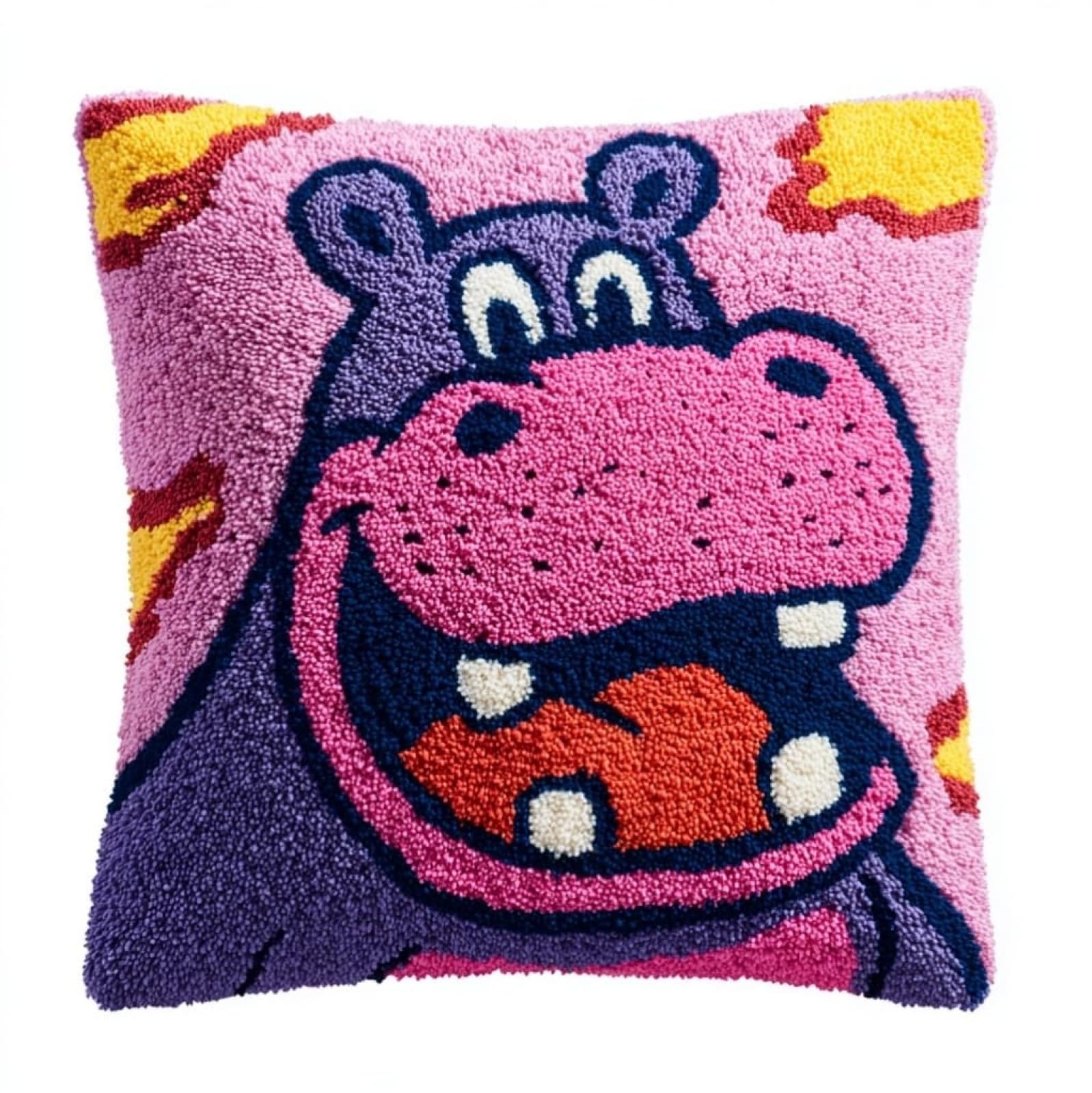 WallustrioaW Latch Hook Craft Cushion Kit 43x43cm,Cute Hippo