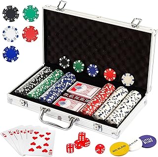 display4top Poker Chips Set, 300PCS Poker Chips with Denominations,Casino Poker Sets with Aluminum Case, 11.5 Gram Chips for Texas Holdem Blackjack Gambling (Blue)