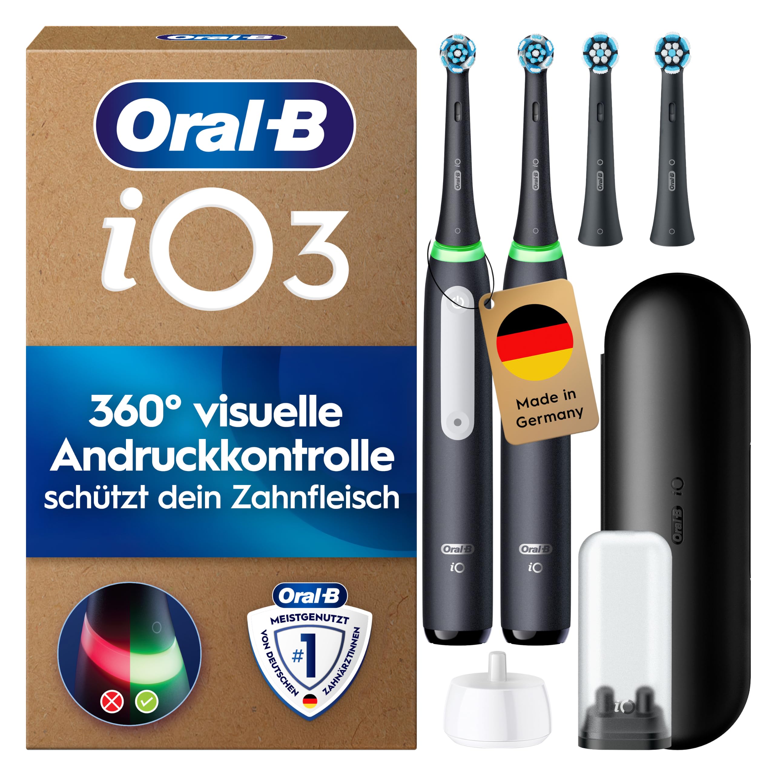 Oral-B iO Series 3 Elektrische Zahnbürste, Doppelpack, Schwarz/Schwarz