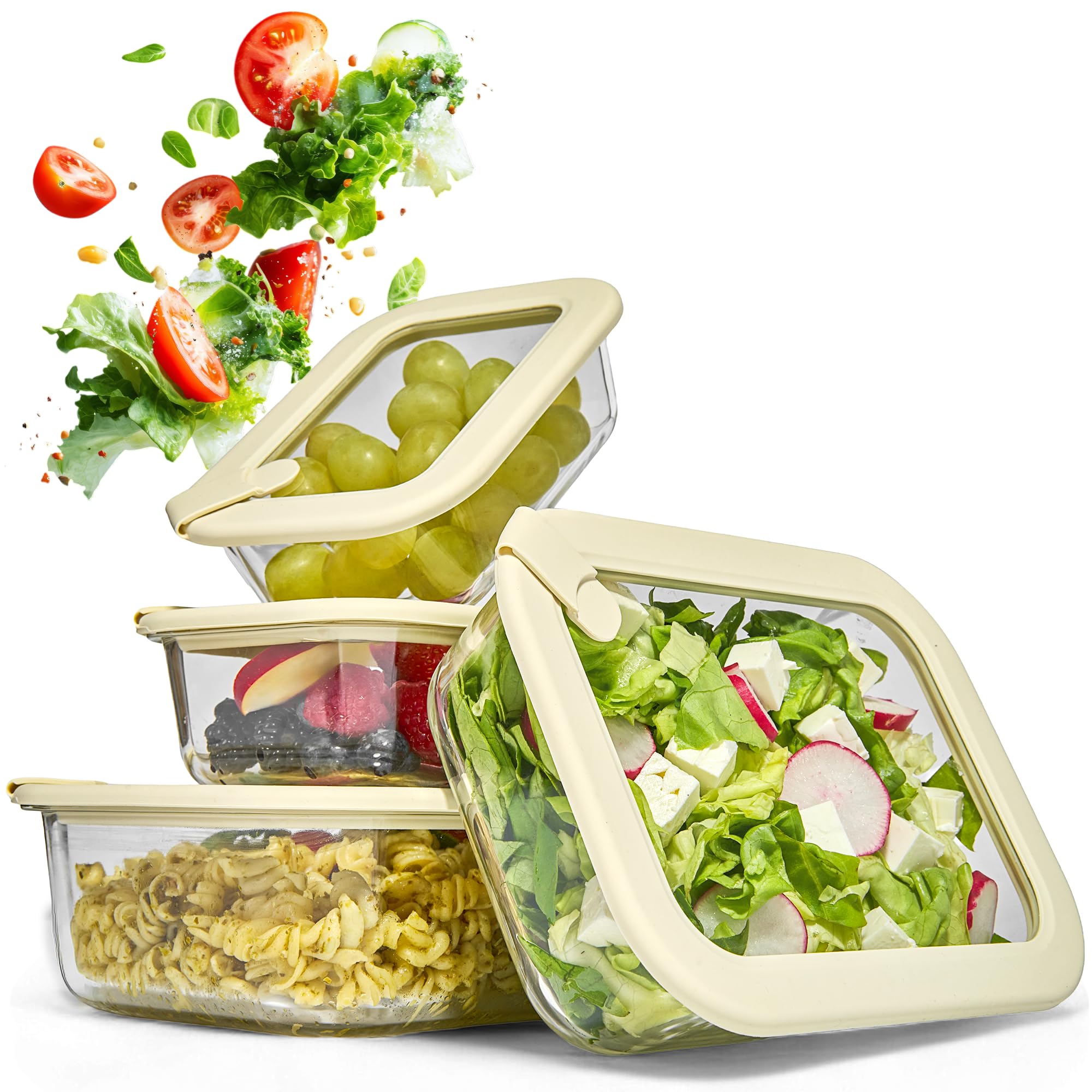 Boîte de Conservation en Verre Borosilicate Lot de 1x370ml, 1x640ml, 1x1020ml, 1x1520ml – Rangement et Organisation de Cuisine, Rangement Frigo, Boîte Rangement Cuisine