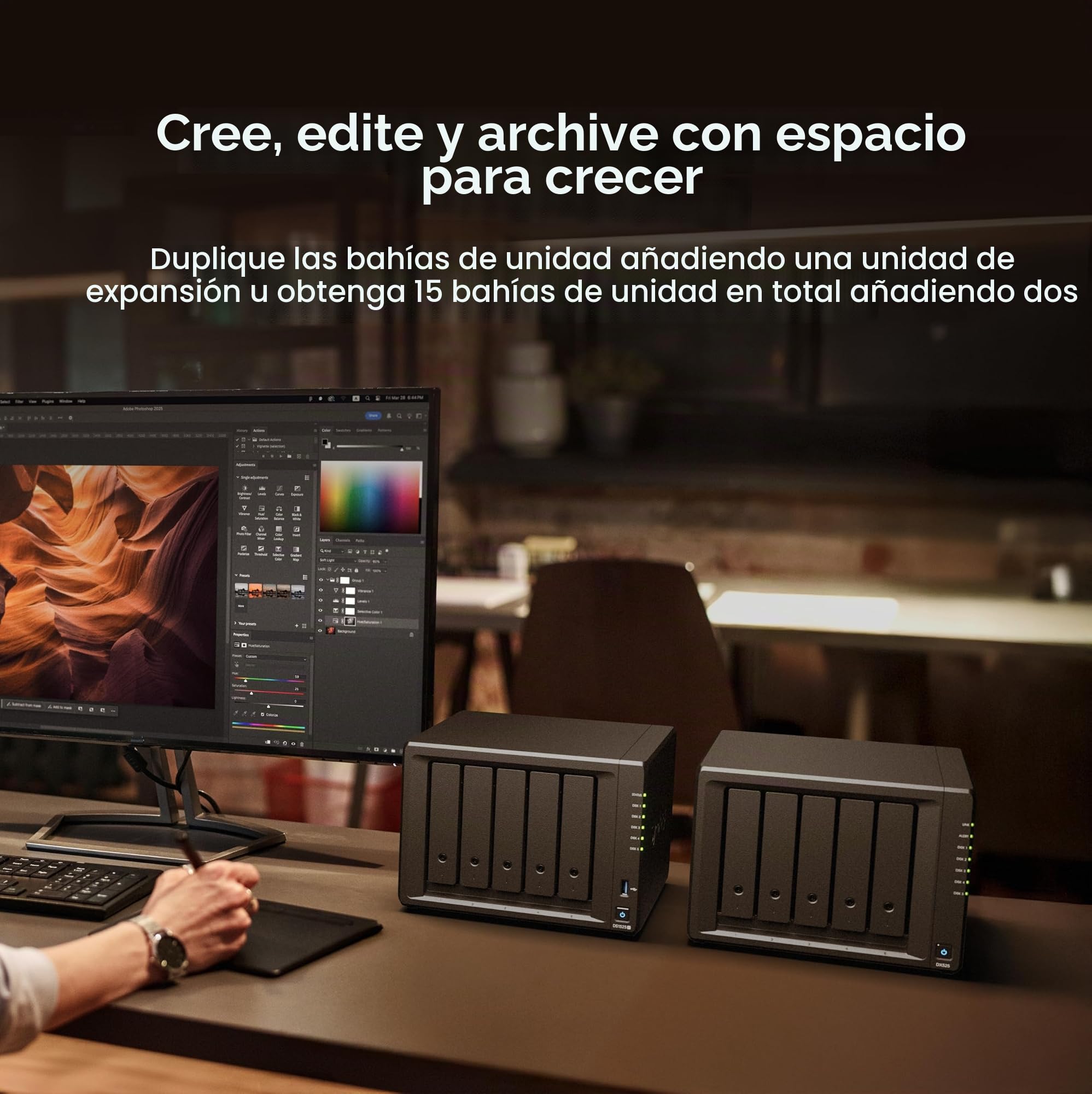 Synology Kit NAS expandible de 5 bahías, CPU AMD RyzenCPU DS1525+ con Memoria de 8 GB, usuarios estándar de 2.5 GbE, Distribuidor Autorizado Nacional, Field Lake, Soporte telefónico, DiskStation
