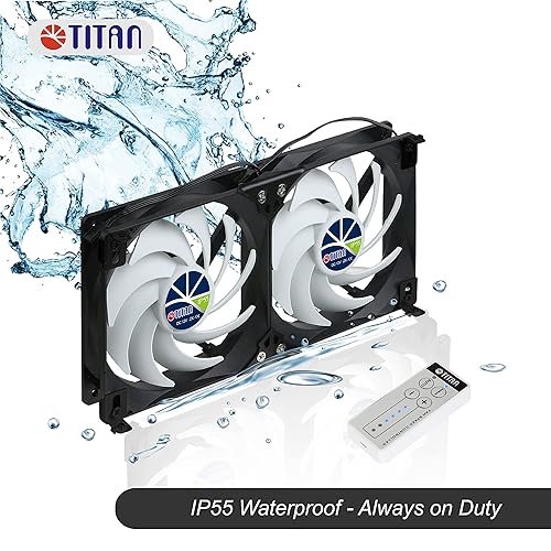 Miniatura 6 de Titan- Ventilador de enfriamiento para ventilación de montaje en rack doble de 12 V CC para refrigerador y rejilla de ventilación con controlador de