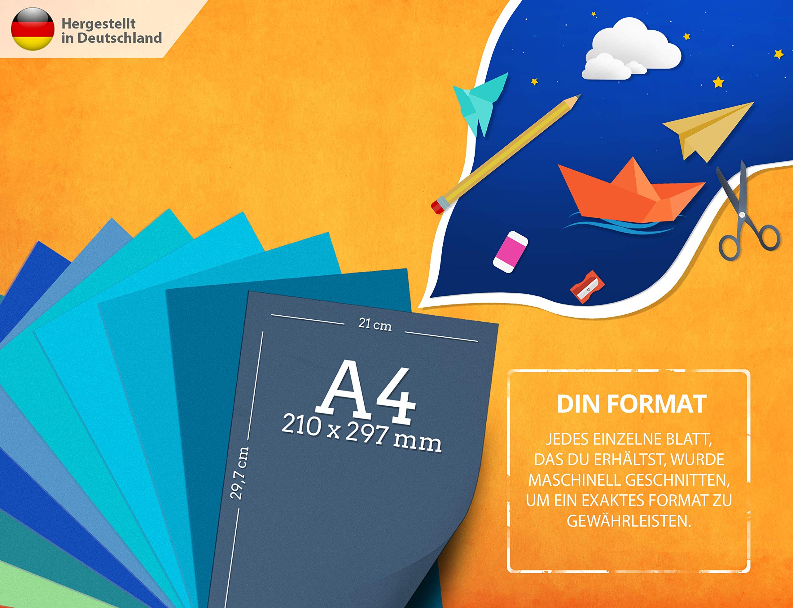Carta colorata da disegno DIN A4 130 g/m² 9 colori toni di blu ciano azzurro oceano