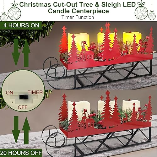 Miniatura 5 de Centro de mesa de trineo de Navidad con luces LED parpadeantes, silueta de trineo de Navidad, candelabro para comedor, mesa, chimenea, mantel de