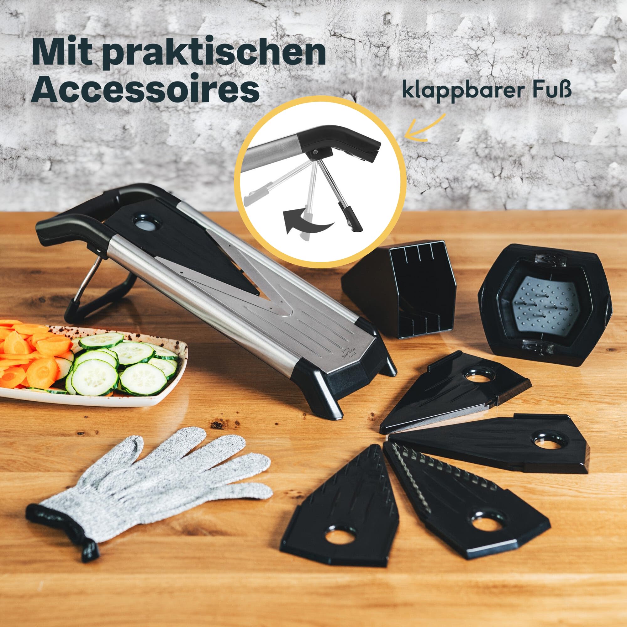 SILBERTHAL Gemüsehobel Mandoline - V-Hobel mit Einsätzen - Scharfe Klinge - Platzsparend verstauen