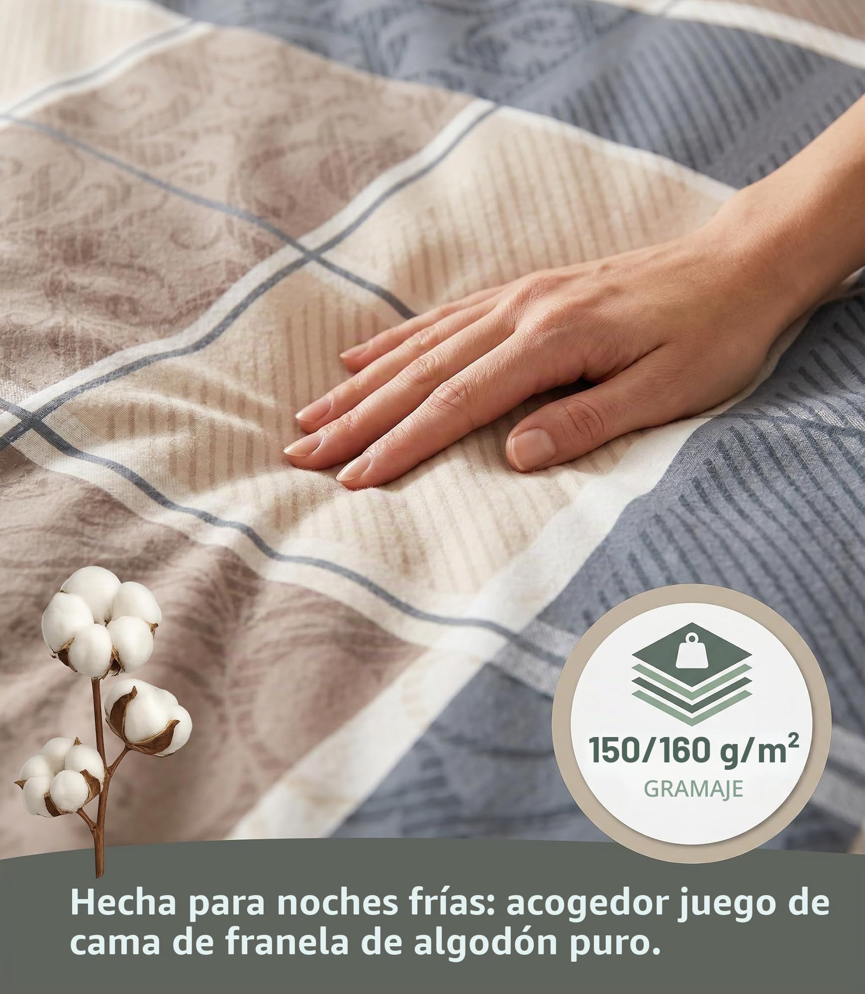 LINKHOFF Ropa de cama de franela de 135 x 200 cm, 2 piezas, color beige topo, 100 % algodón, funda de almohada de 80 x 80 cm + funda nórdica de 135 x 200 cm