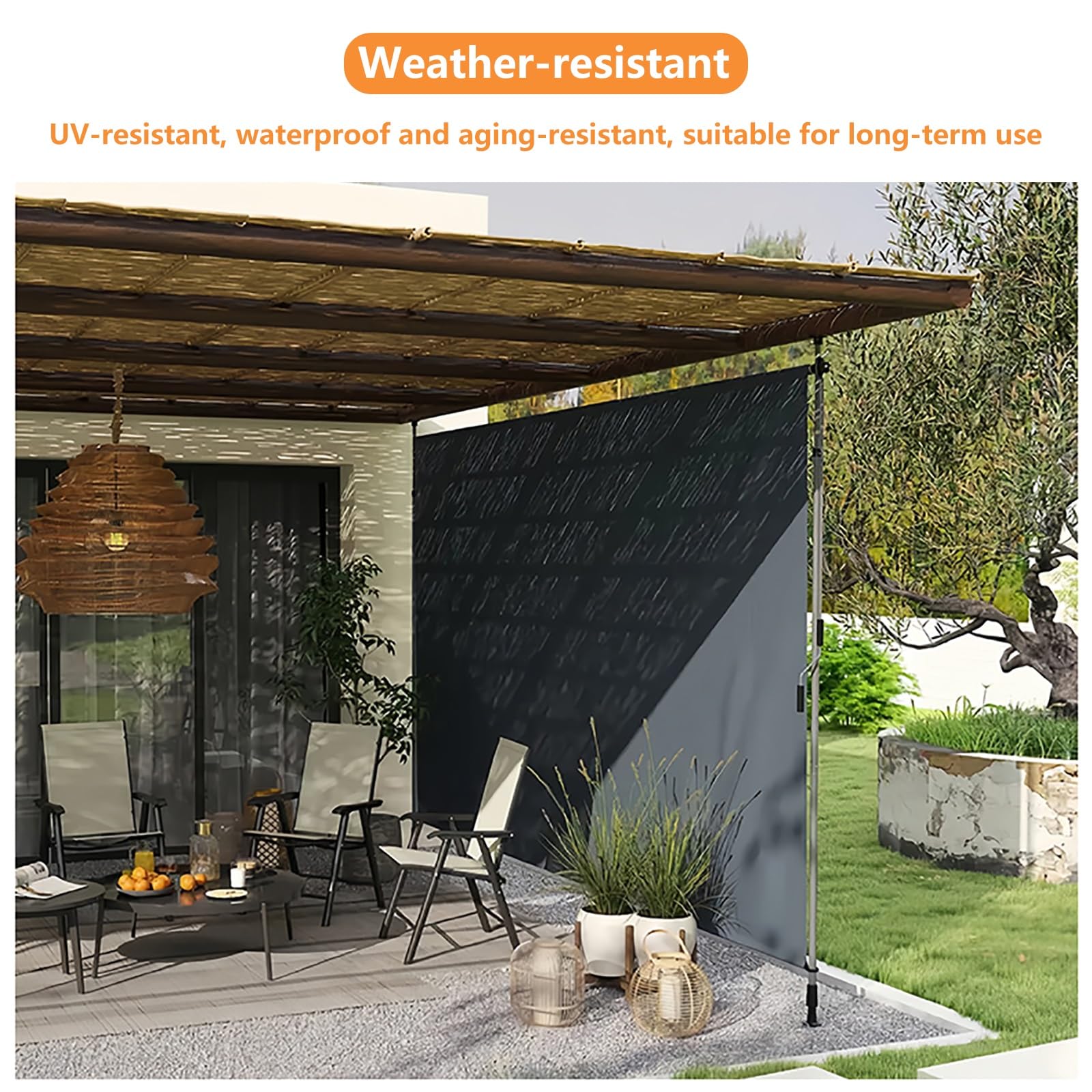 Tende da Sole A Rullo Retrattili per Esterni per Patio Impermeabili Verticali Avvolgibili Manualmente Protezione della Privacy(Beige+White,150cm(59in))