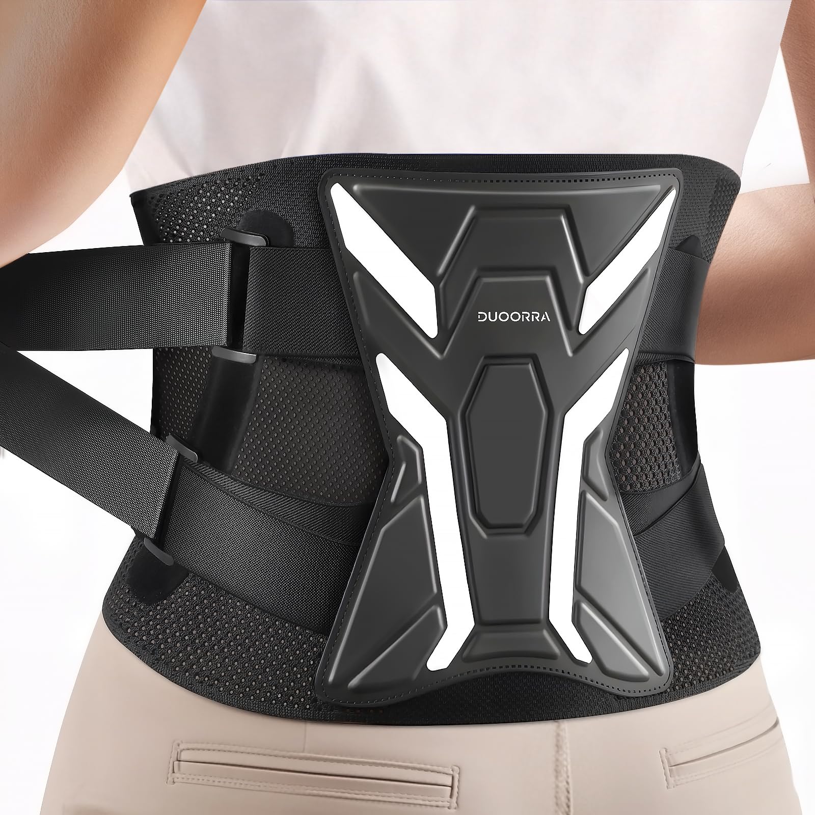 Photo 1 of Duoorra Back Brace for Men & Women Lower Back Pain Relief, Sciatica Pain Relief, Herniated Disc, Scoliosis-Breathable Back Support Brace with 26° Ergonomic Bionic Curve Support Stays