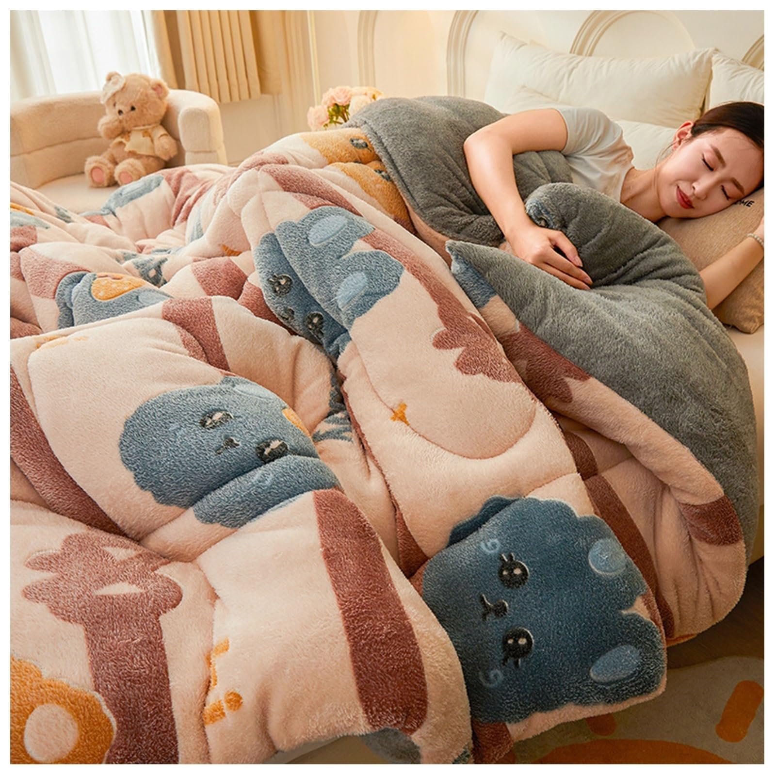 LLiuvcc Thickened Winter Lamb Cashmere Quilt,Double-Sided Warm Lamb Velvet Quilt，All Season Anti-Allergy Down Comforter,Breathable Warmth Fluffy Bedding for Home Bedroom(Color6,200x230cm(5KG))