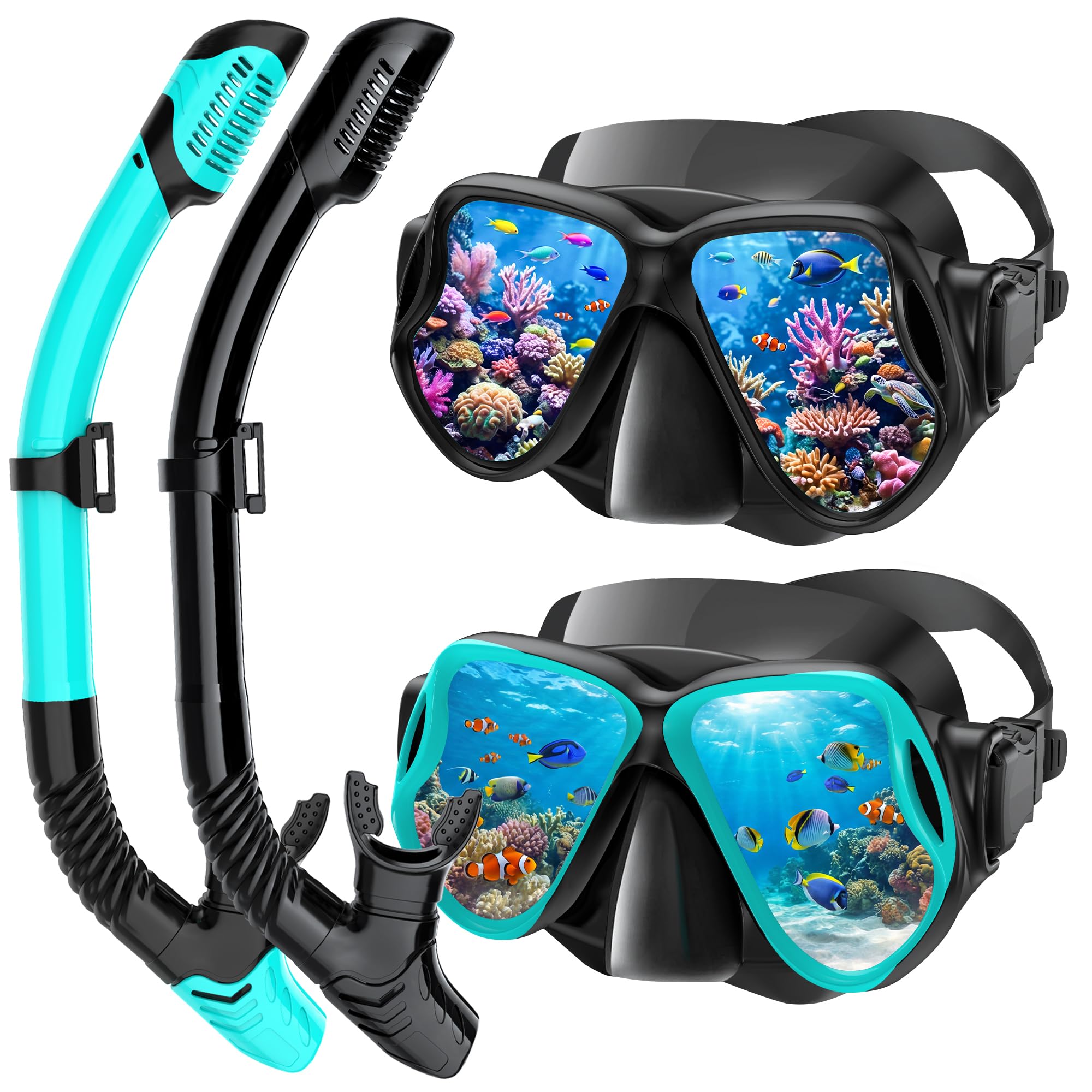 Snorkeling Gear for Adults, Dry-Top Snorkel Set Scuba Diving Mask, 180° Panoramic Wide View Professional Snorkeling Gear, Adult Swimming Goggles with Nose Cover, Breathing Freely Snorkel Mask