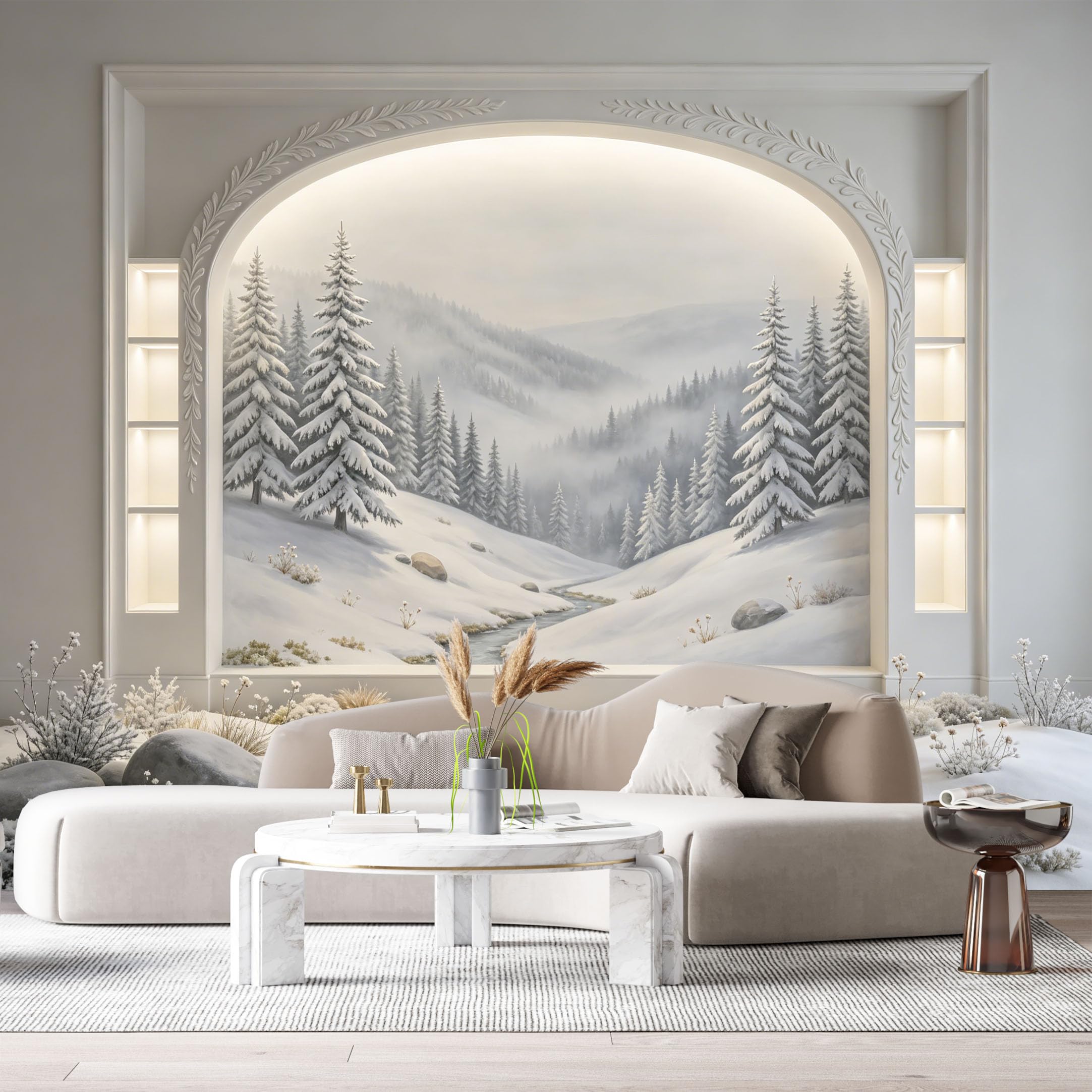 Custom Size Wall Murals Winter Snowy Mountain Forest Landscape 3D Trompe L'Oeil SelfAdhesiveWall Fabric Removable Wallpaper Wall Decor for Living Room Bedroom Bathroom