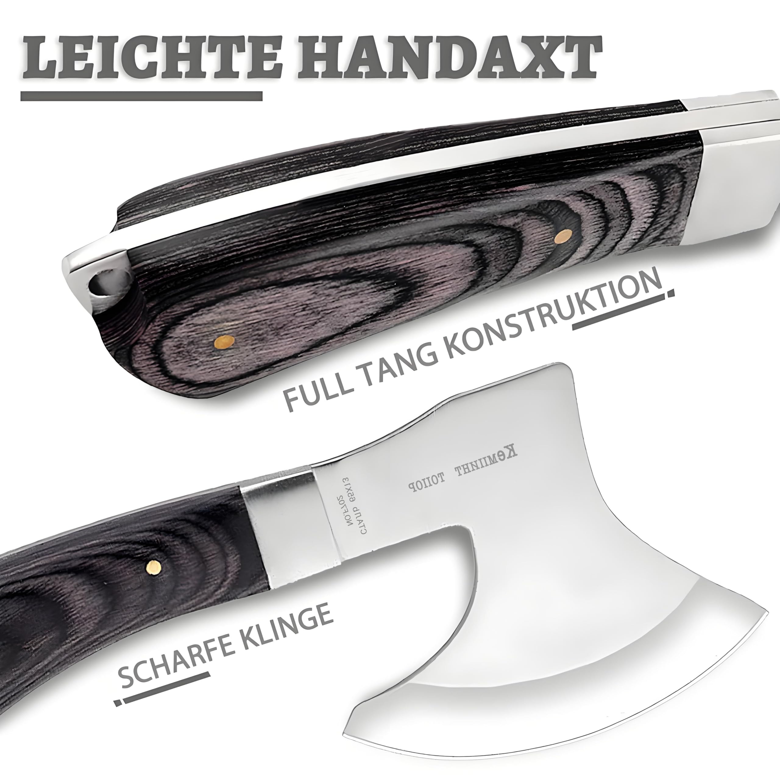 Omesio Hacha Mini Outdoor - 19,3 cm Full - Tang, Ideal para Camping, Supervivencia y Cortar Madera - Robusta (C043)