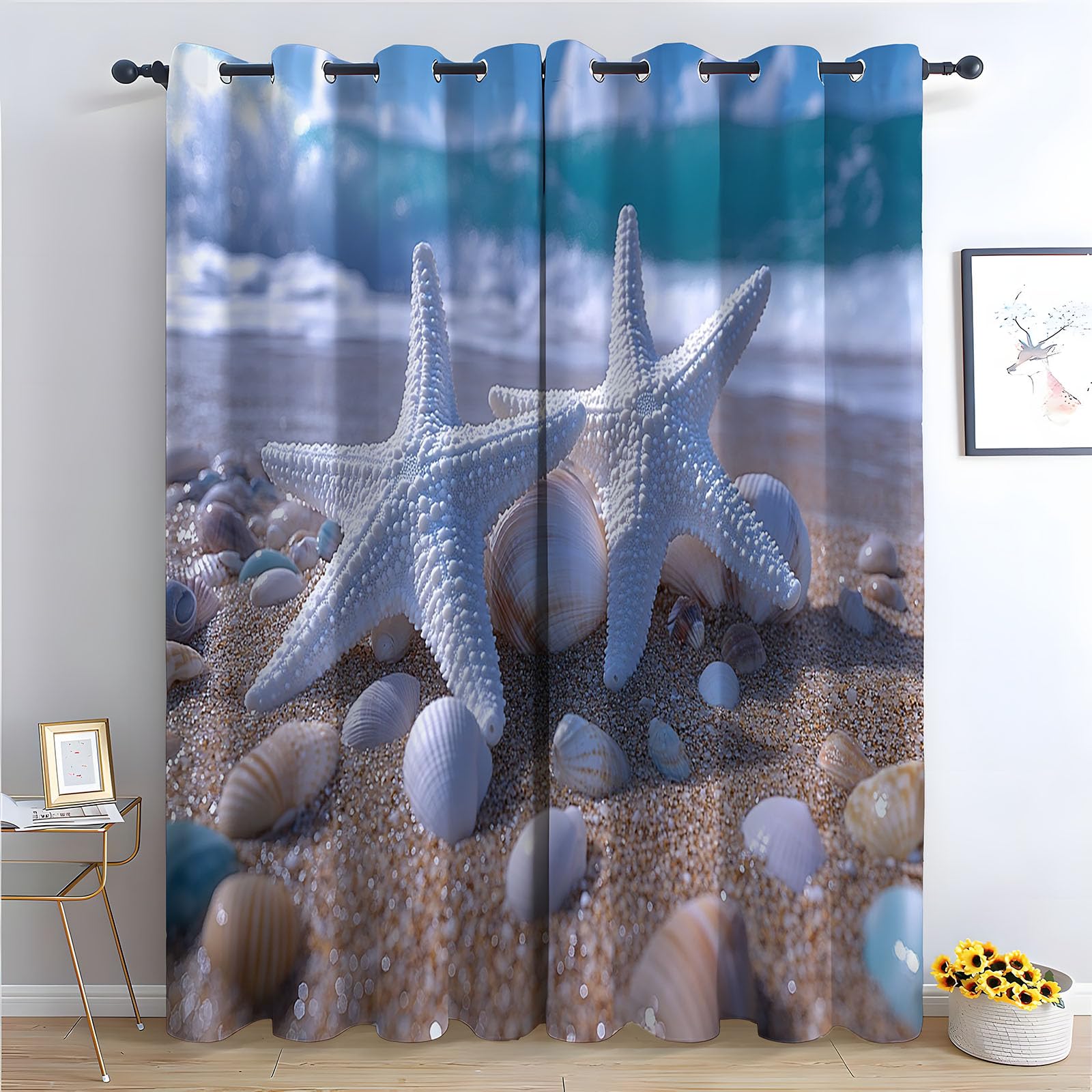 TERUEA Nature Scenery Scenery Decoration Curtains Bright tropical beach golden sand turquoise Curtains Cloth Fabric Decor-42 W x 54" L (Pack of 2)