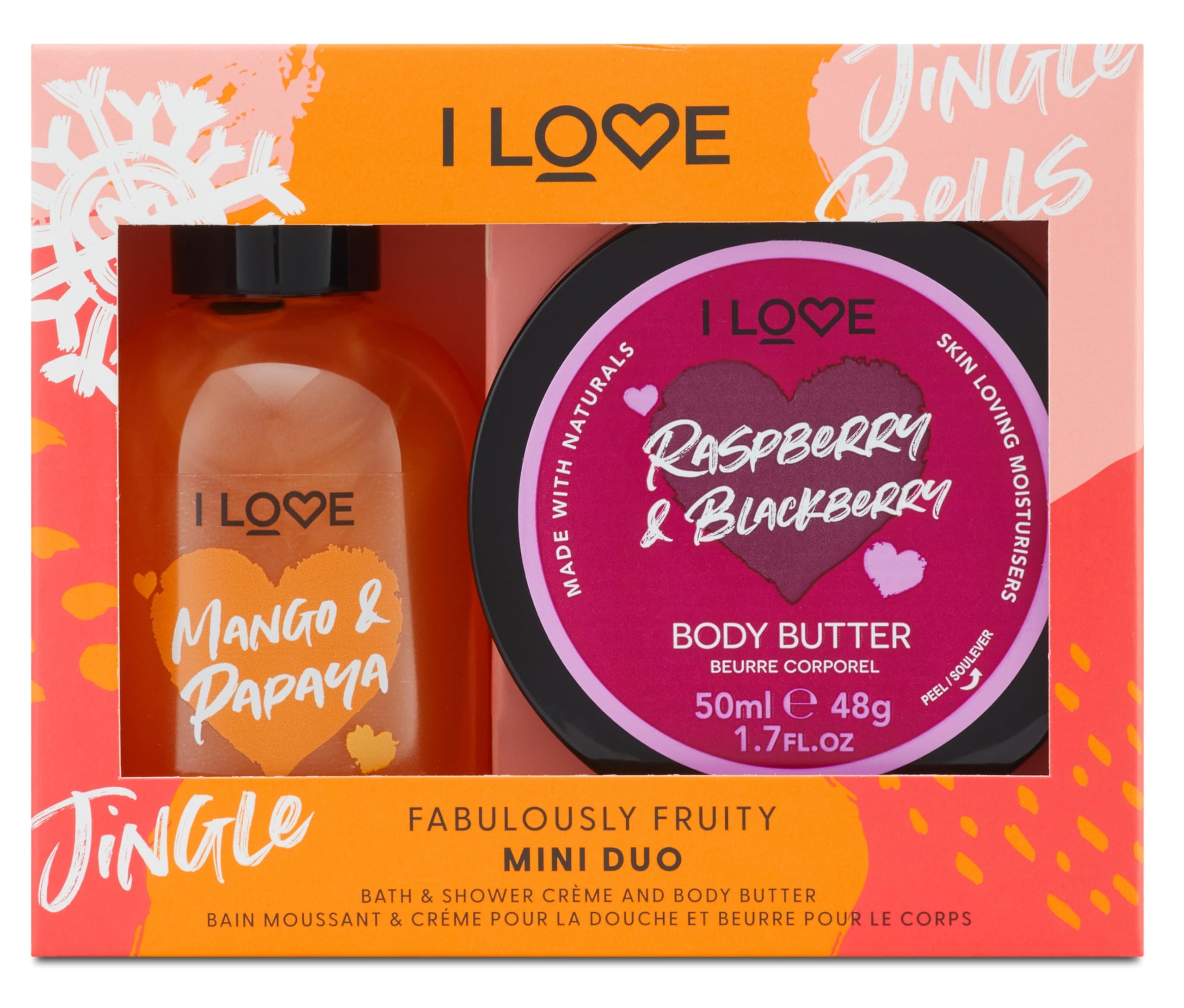I LOVE Delicious & Fabulously Fruity Gift Box With Mango & Papaya Shower Gel 200ml & Raspberry & Blackberry Body Butter 200ml – Vegan, Cruelty-Free Pamper Gift Set