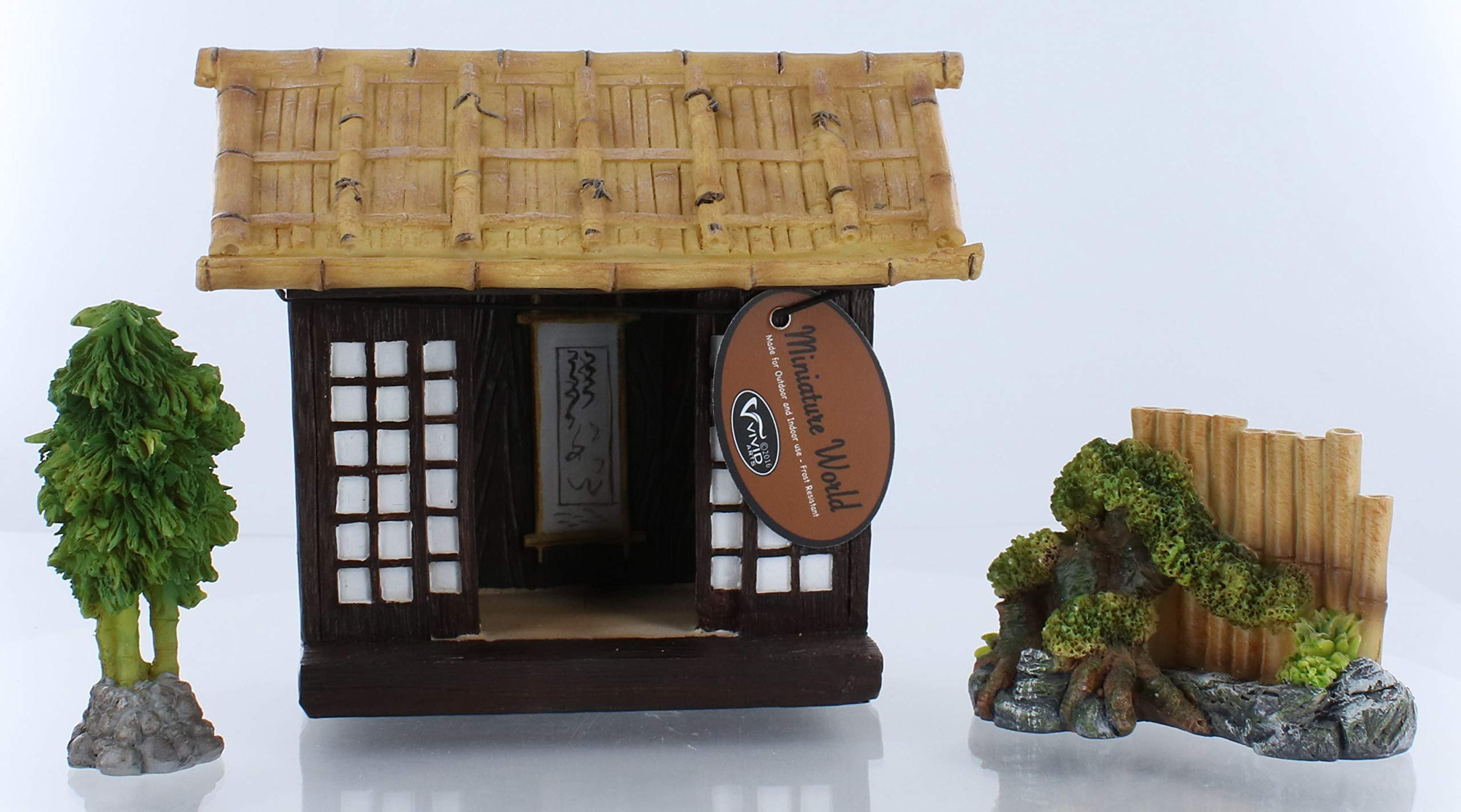 Coingallery Miniature World Japanese Tranquility House Bamboo fence and Bamboo Tree Set