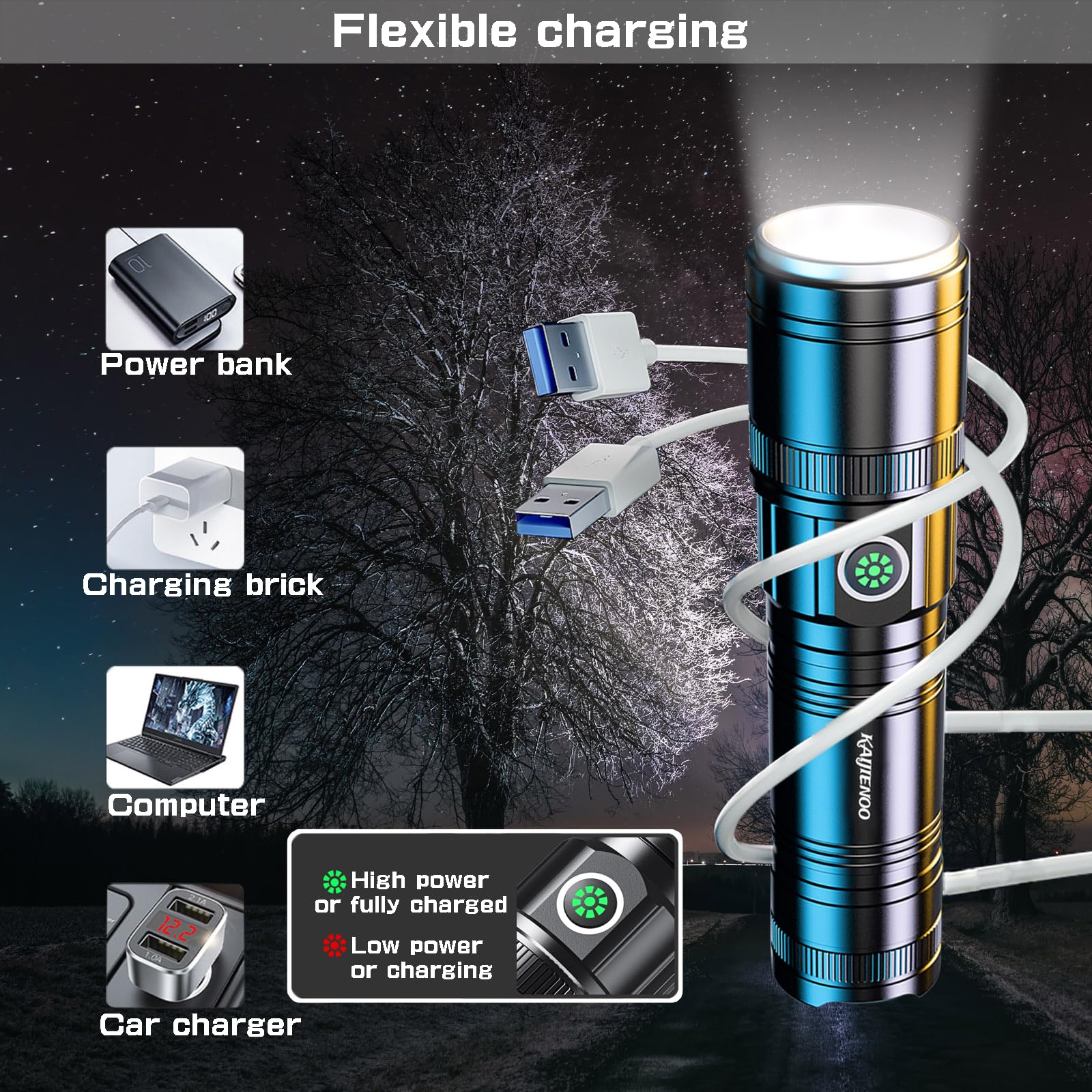 Rechargeable Flashlight High Lumens,Long Lasting Super Bright LED Flas ...